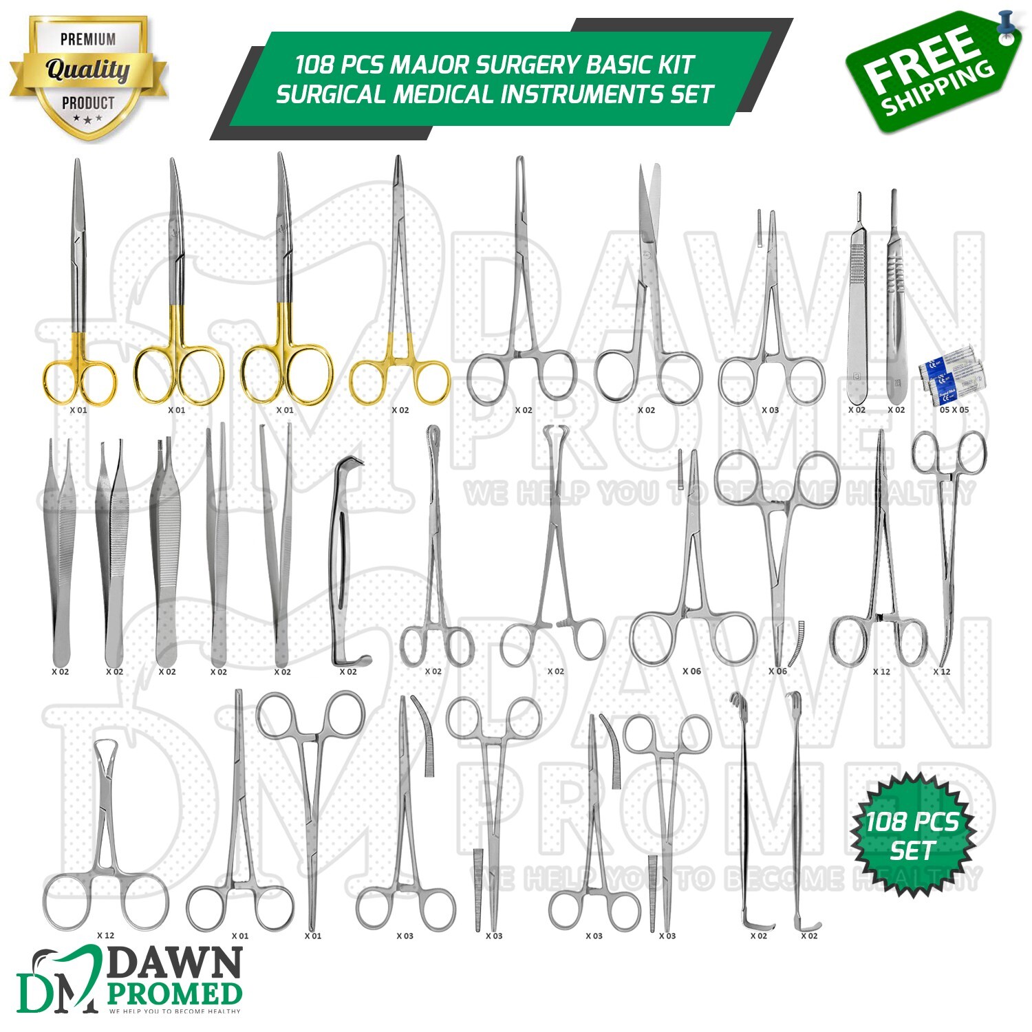 108 Pcs Major Surgery Basic Kit Surgical Medical Instruments Set German Grade