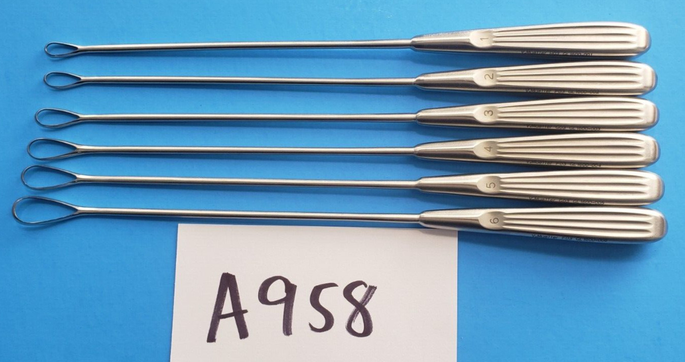 V.Mueller Surgical Sims Uterine Curette Sharp Set of 6 Gynecology Instruments.