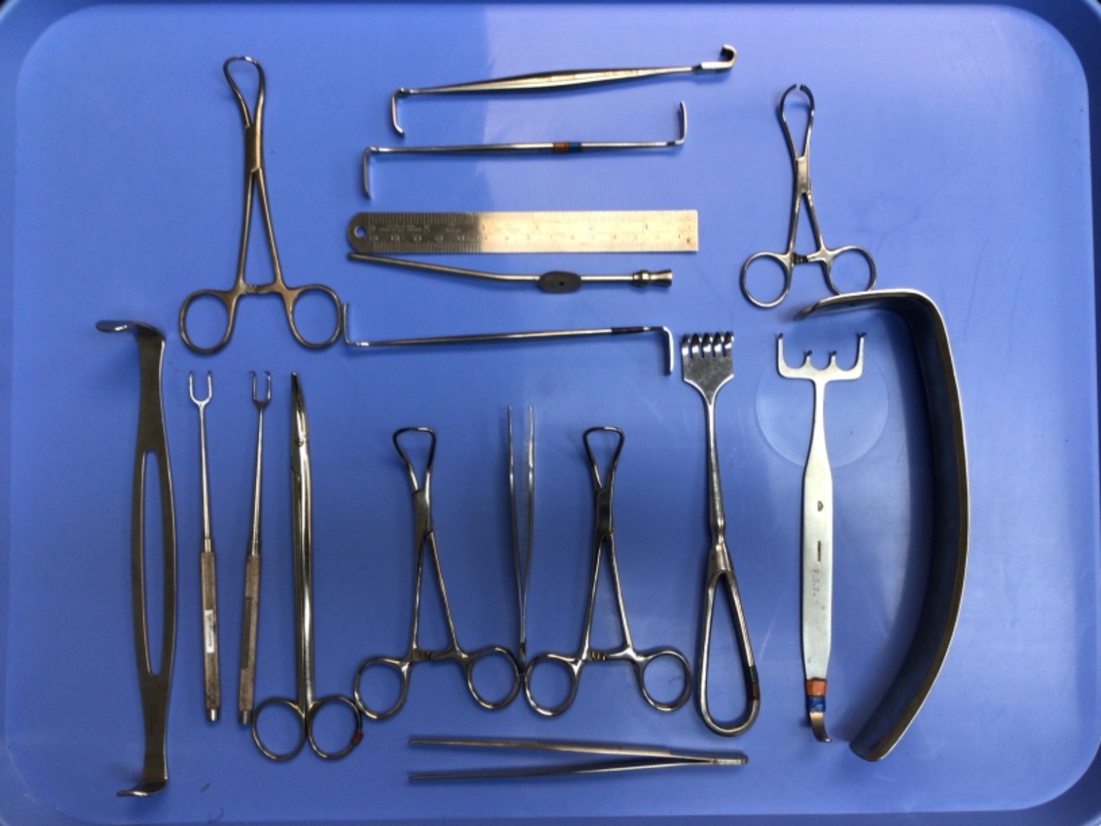 18 pcs. Breast Surgery Instrument Tray (USED).