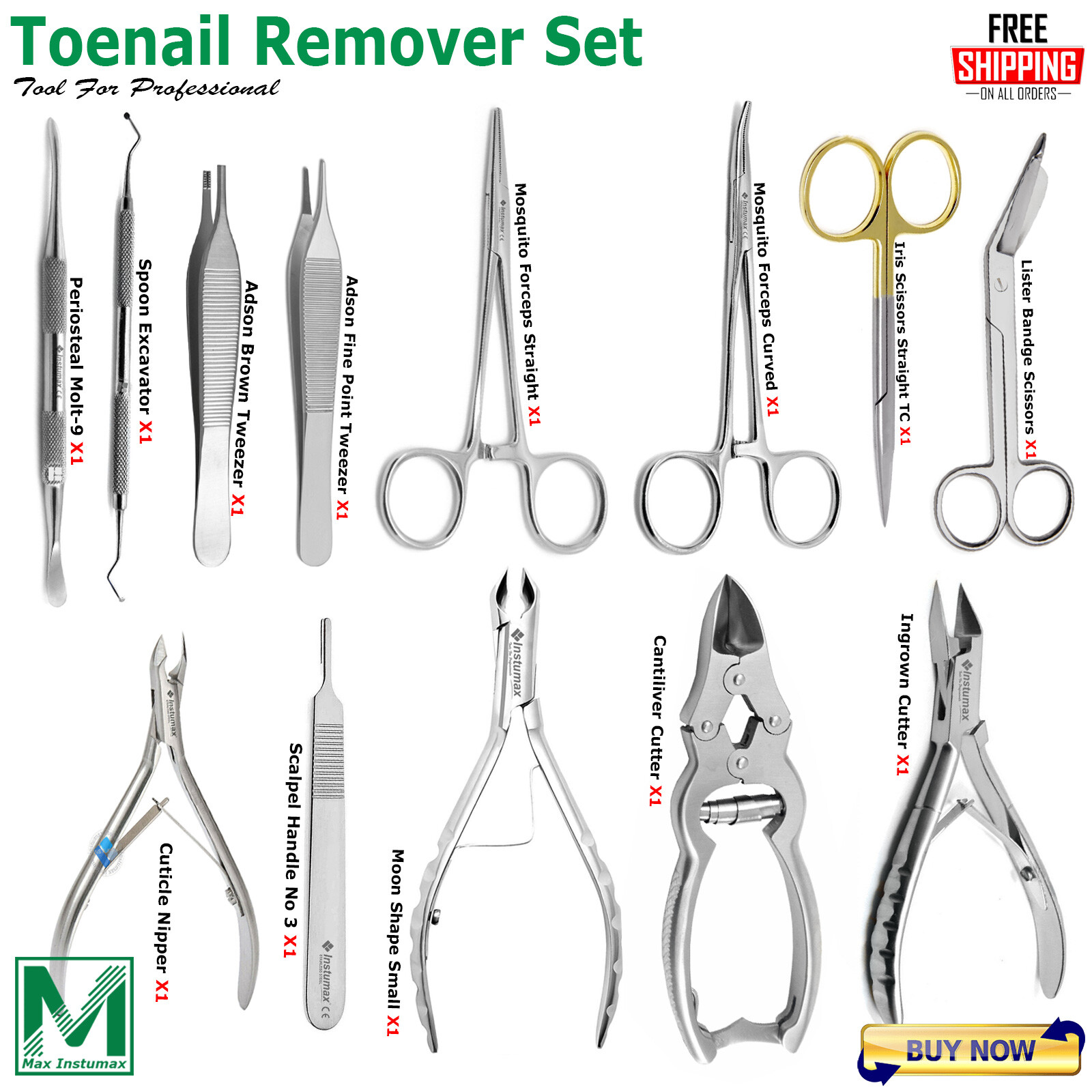 13 Pcs Podiatry Toenail Removal Set Scissors Cutter German Grade Instruments Kit