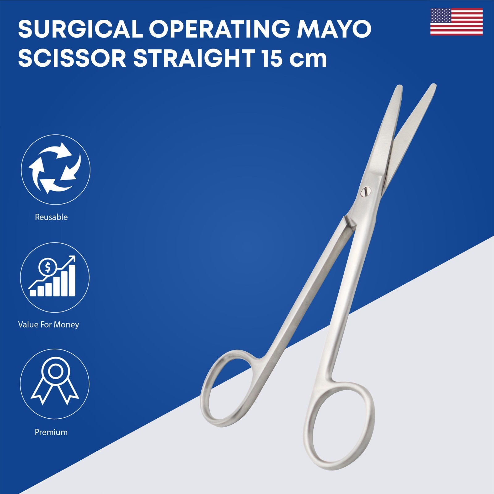 Surgical Operating Mayo Scissor Straight 15 cm Premium Surgical Instruments