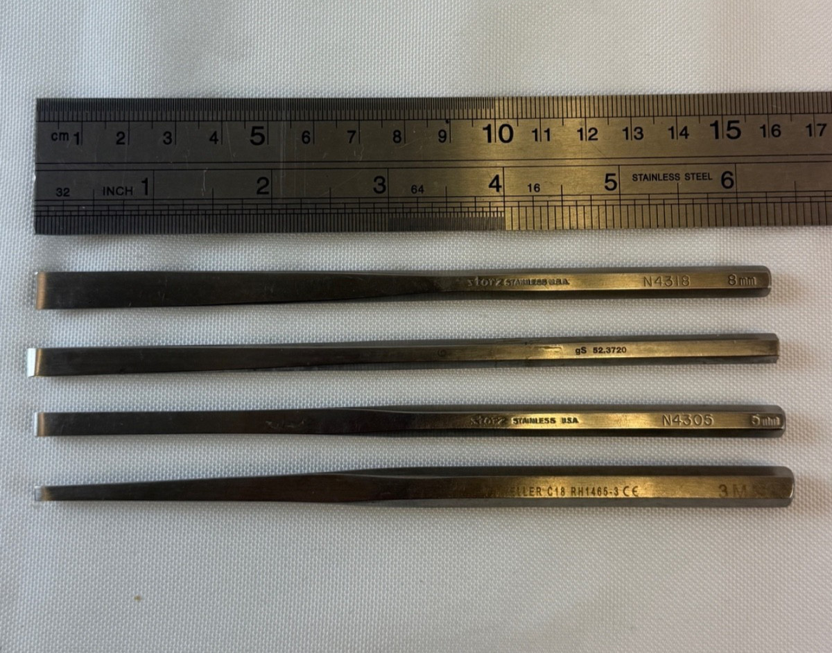 Set of 4 Storz Millennium Surgical V. Mueller Hexagonal Handle 6″ Osteotomes ENT