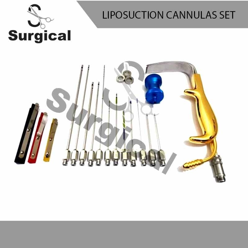 Set of 21 Liposuction Cannulas Set and Tebbetts Fiber Optic Breast Retractor