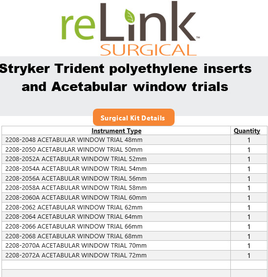Stryker Trident Polyethylene Inserts & Acetabular Window Trials