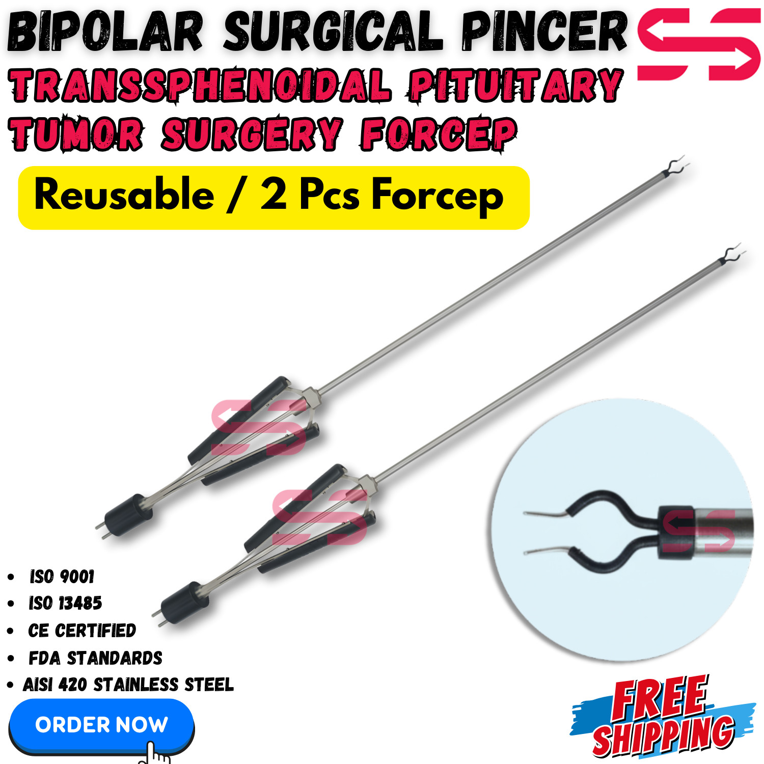 2X Bipolar Surgical Pincer Forceps – Transsphenoidal Pituitary Tumor Removal CE
