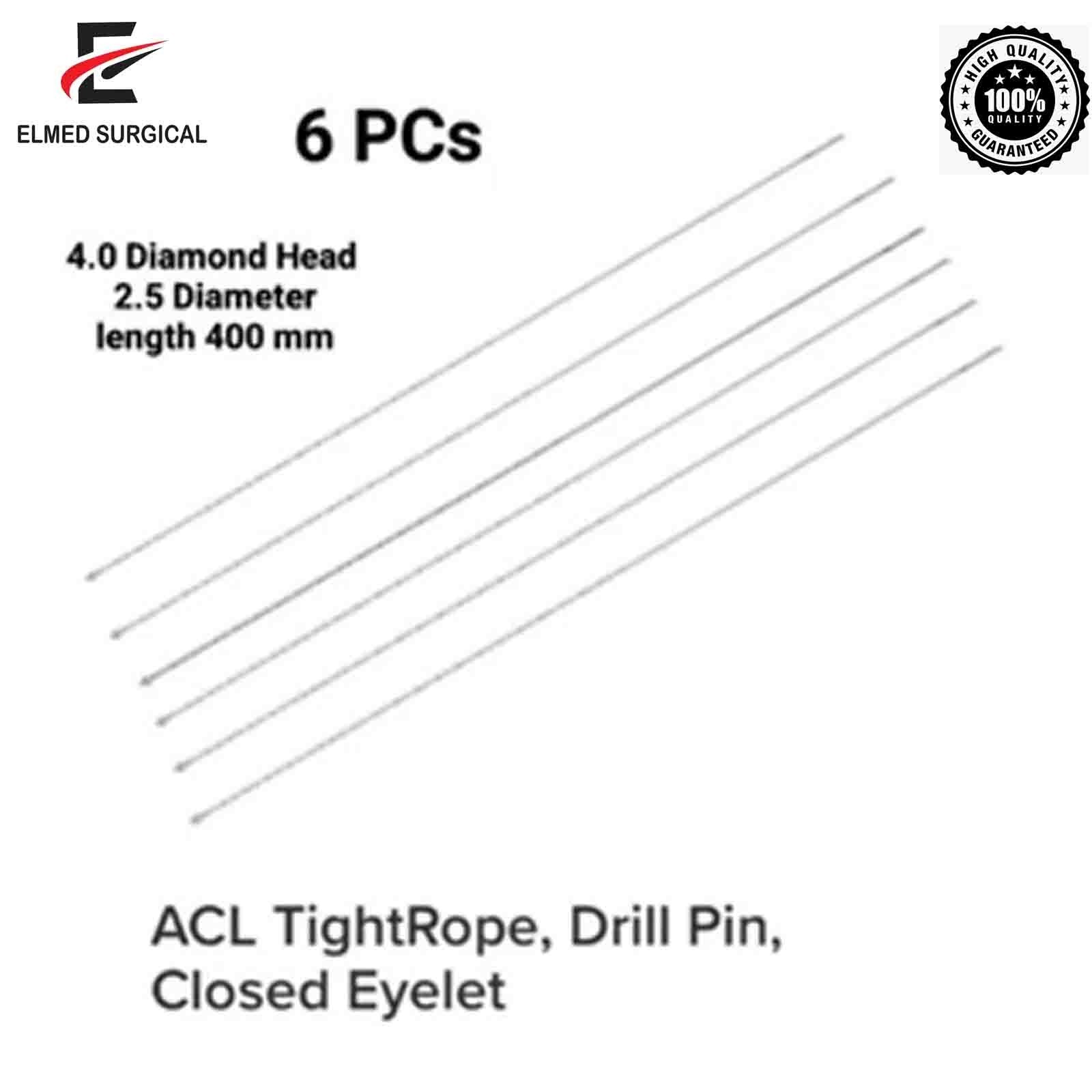 ACL Tight Rope , Drill pin , Closed Eylet 400mm length Lot of 6 PCs