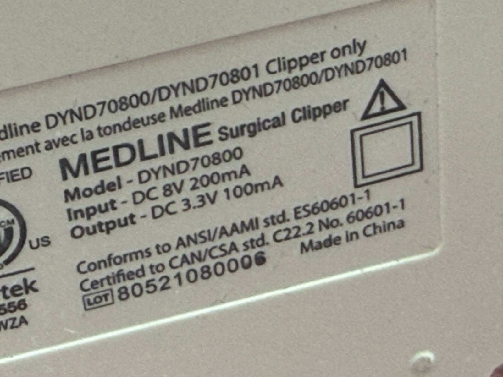 Medline DYND70800 Surgical Clipper Charger