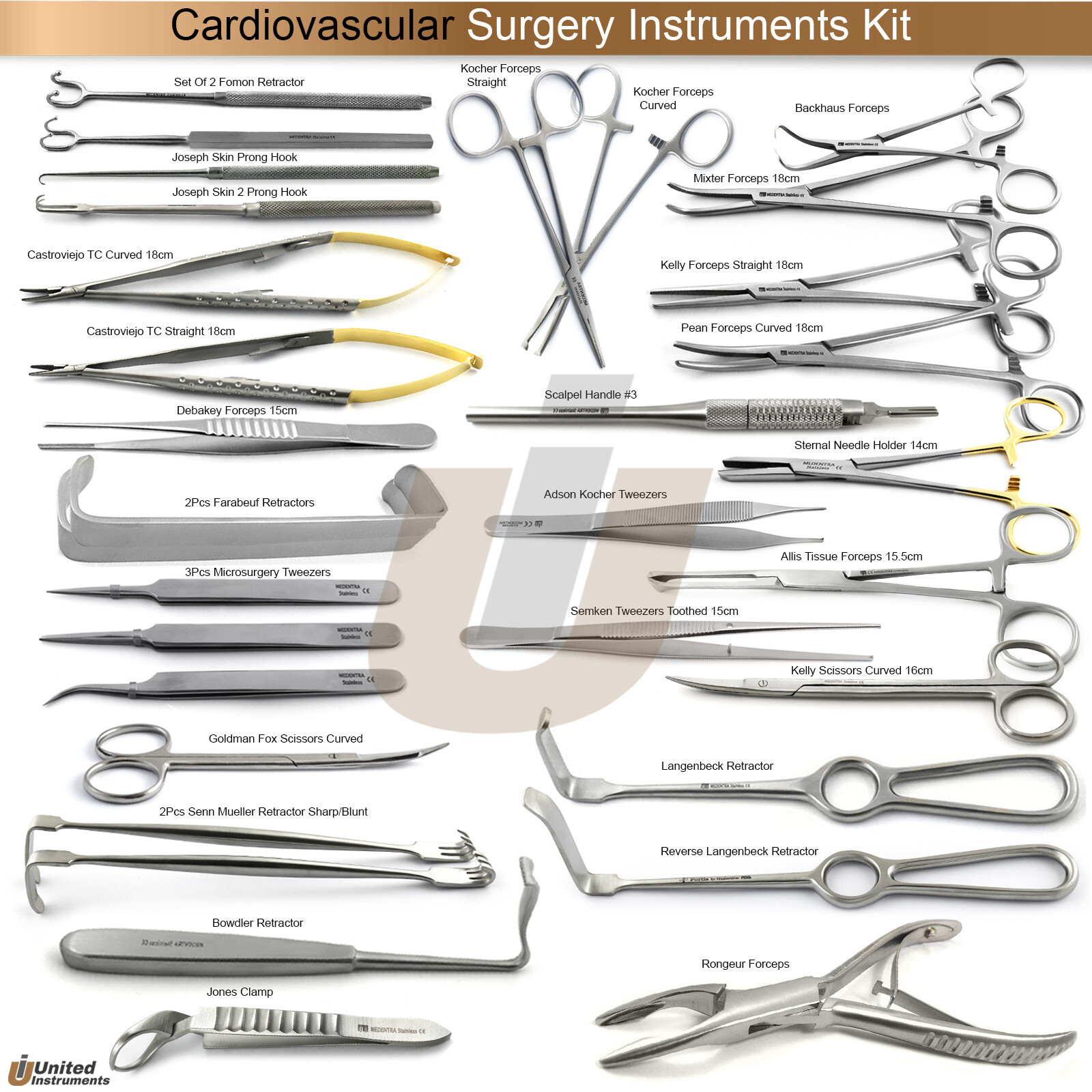 Micro Cardiovascular Surgery Kit Surgical Instruments Set Of 32 Pieces