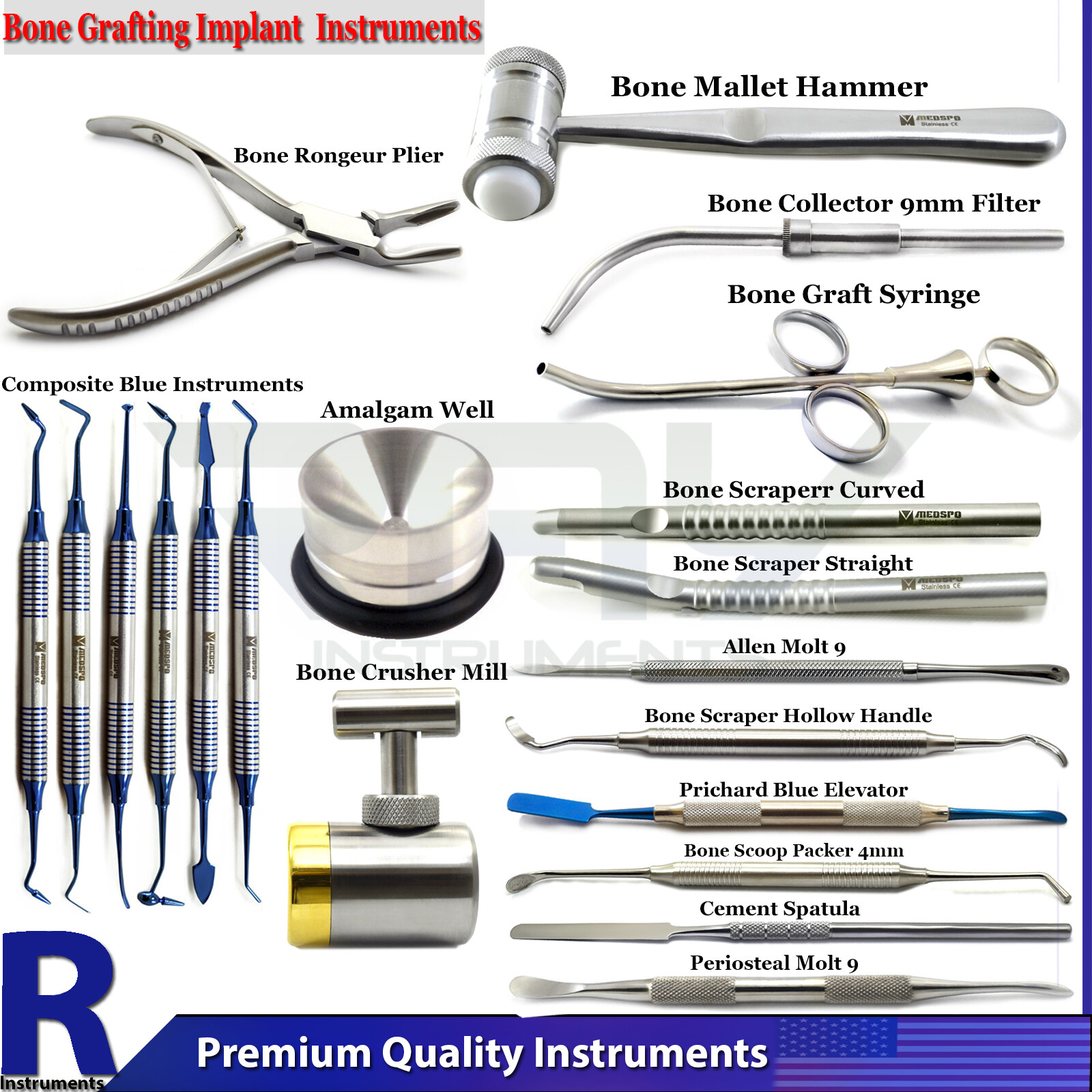 Dental Orthopedic Bone Graft Scraper Scaler Implant Elevator Filling Instruments