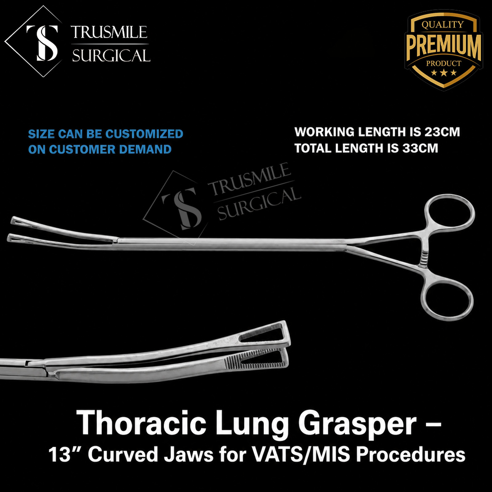 Thoracic Lung Grasper – 13″ Curved Jaws for VATS/MIS Procedures