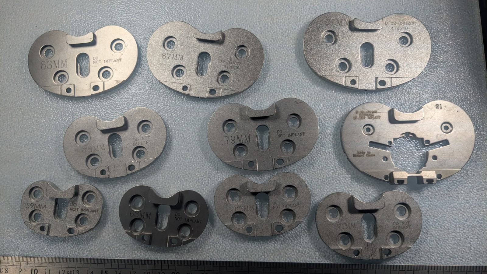 Lot of various size Biomet modular tibial trial Plates- 341268 / 341265 /341265