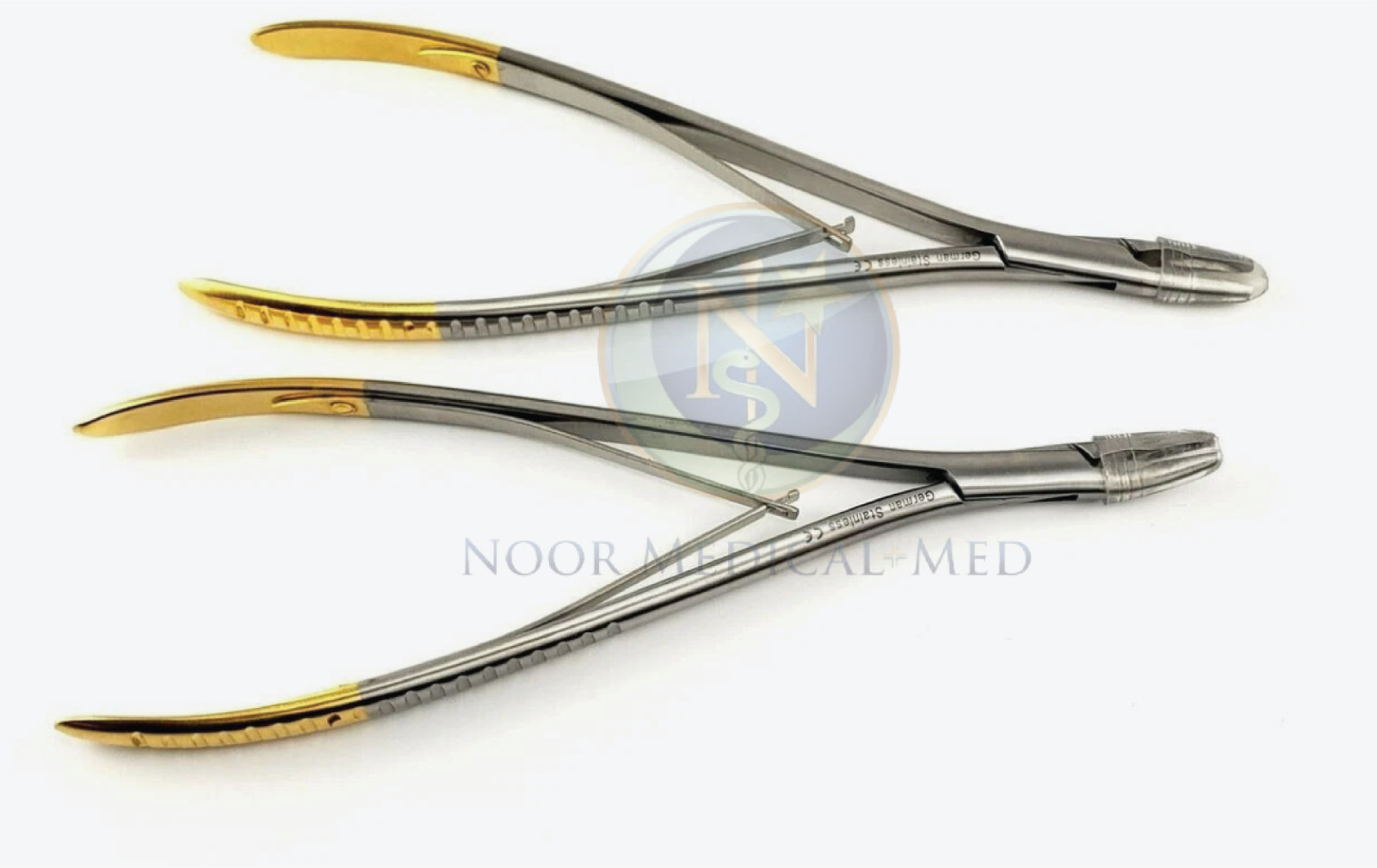 2 Lempert Bone Rongeur Straight & Curved German Stainless Steel Gold Handles