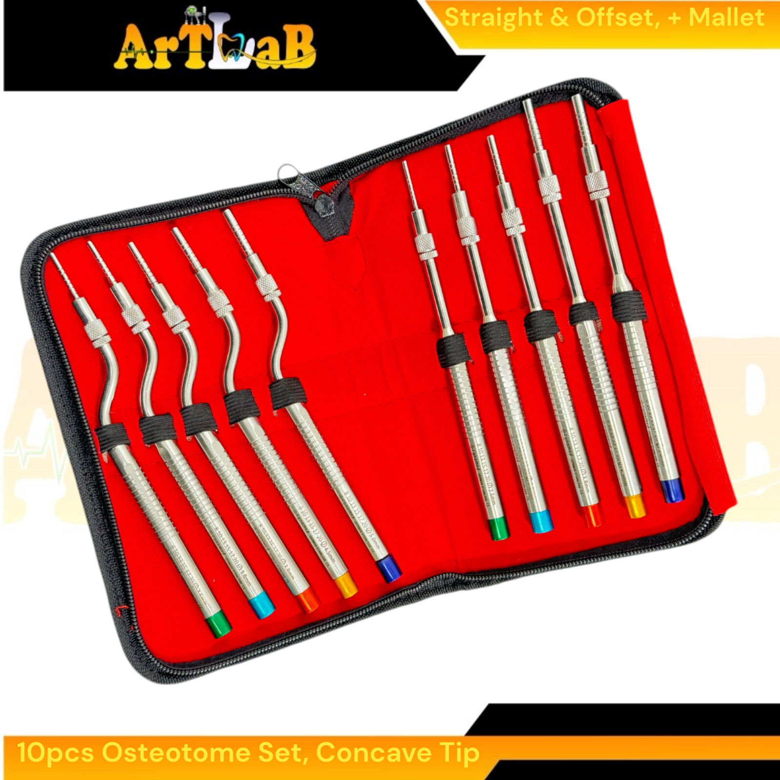 Implant Graft Concave Osteotome Kit of 10pcs with Hammer & Storage Case