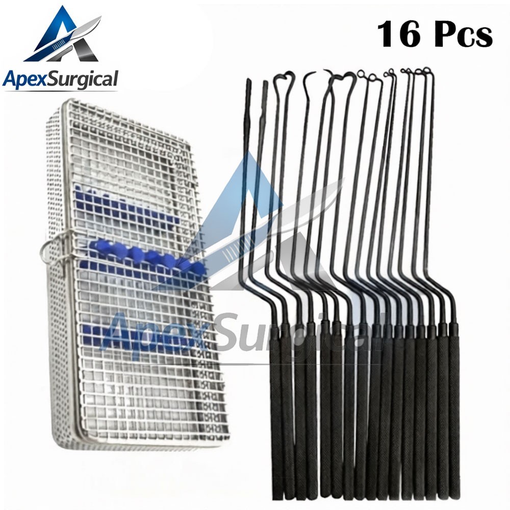 Hardy Pituitary Neuro Curettes Black Sets Of 16 with Sterilization Mesh Box