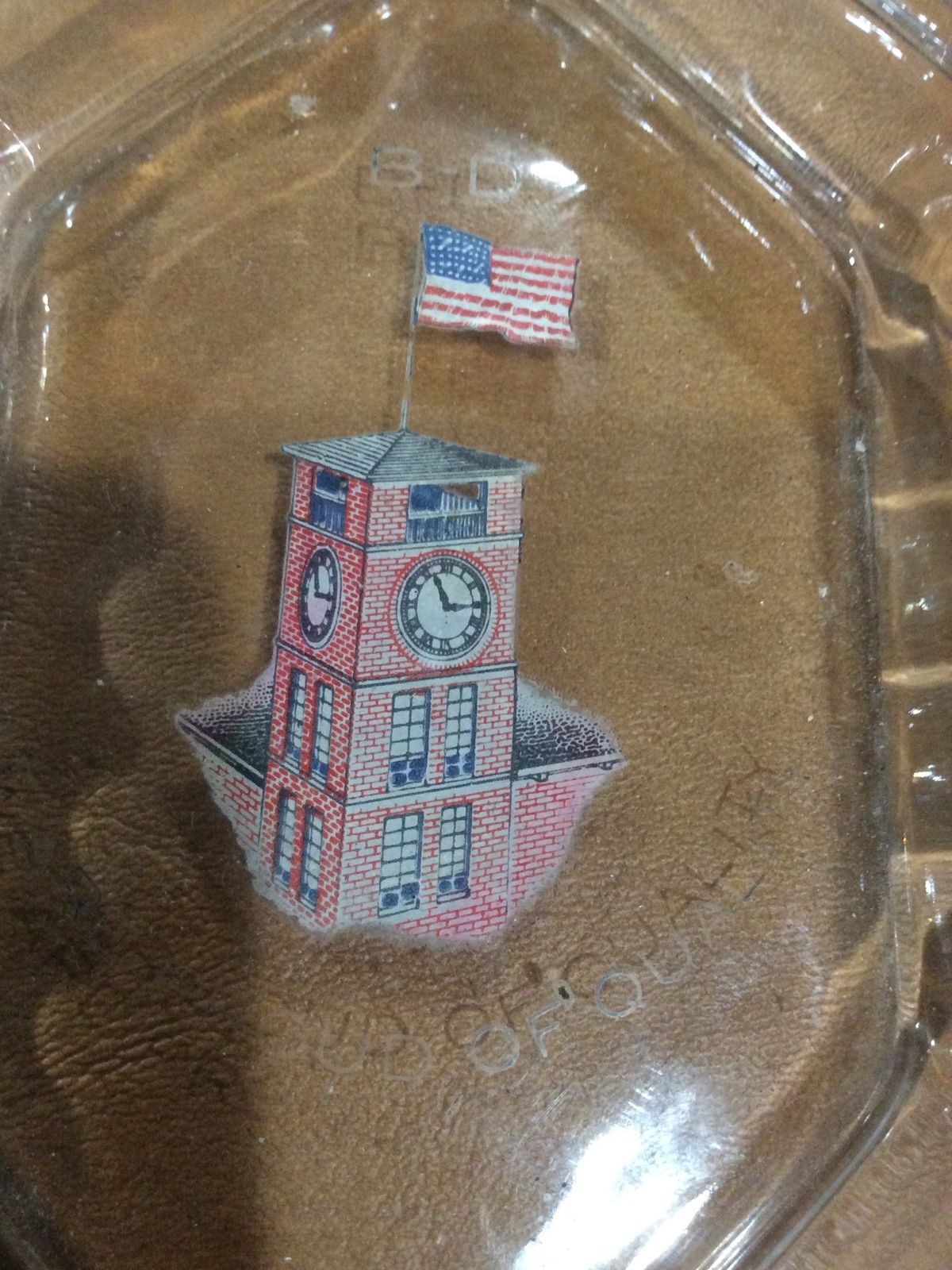 VINTAGE GLASS ASHTRAY OF BECTON DICKINSON AND COMPANY. RUTHERFORD, N.J.