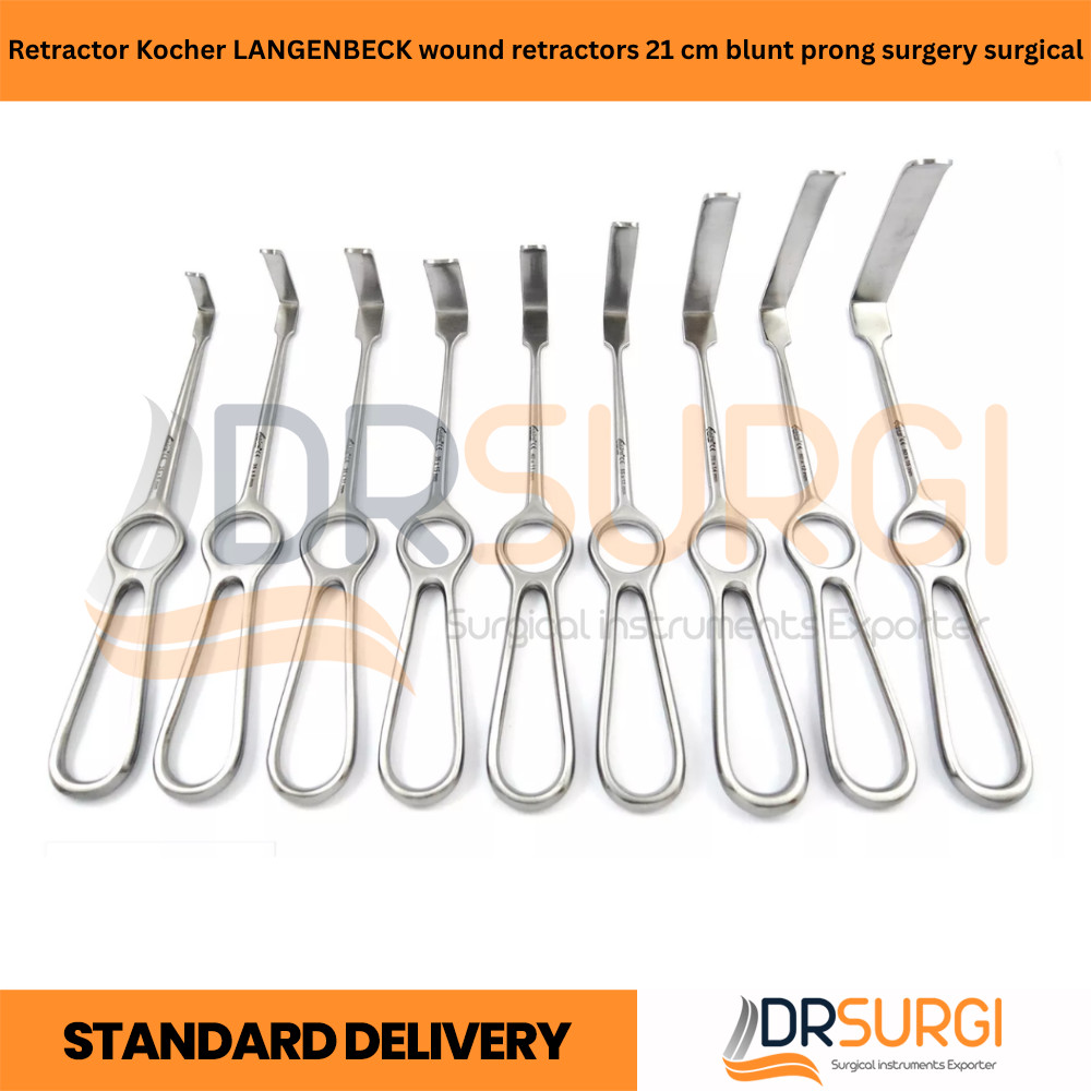 Retractor Kocher LANGENBECK wound retractors 21 cm blunt prong surgery surgical.