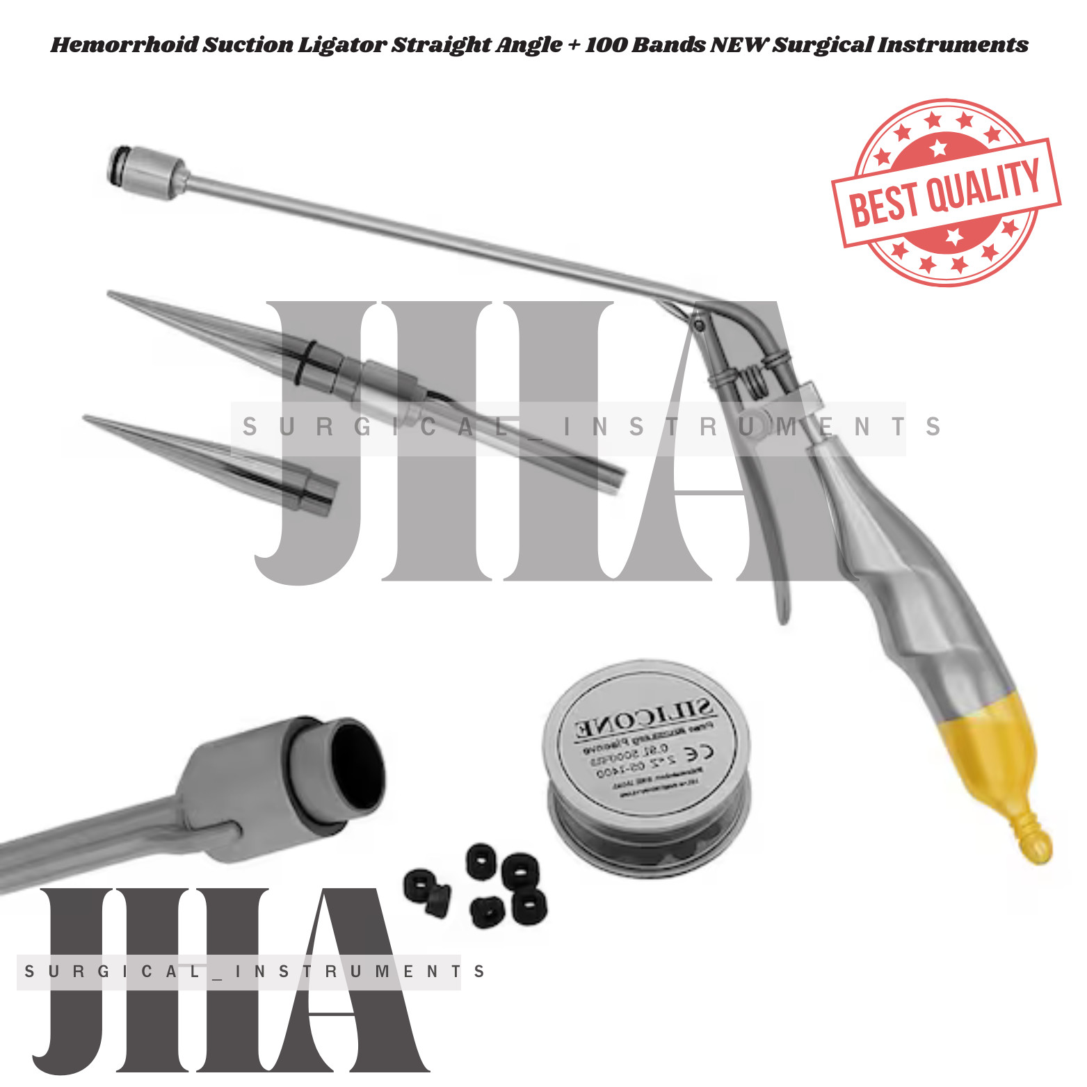 Hemorrhoid Suction Ligator Straight Angle + 100 Bands NEW Surgical Instruments