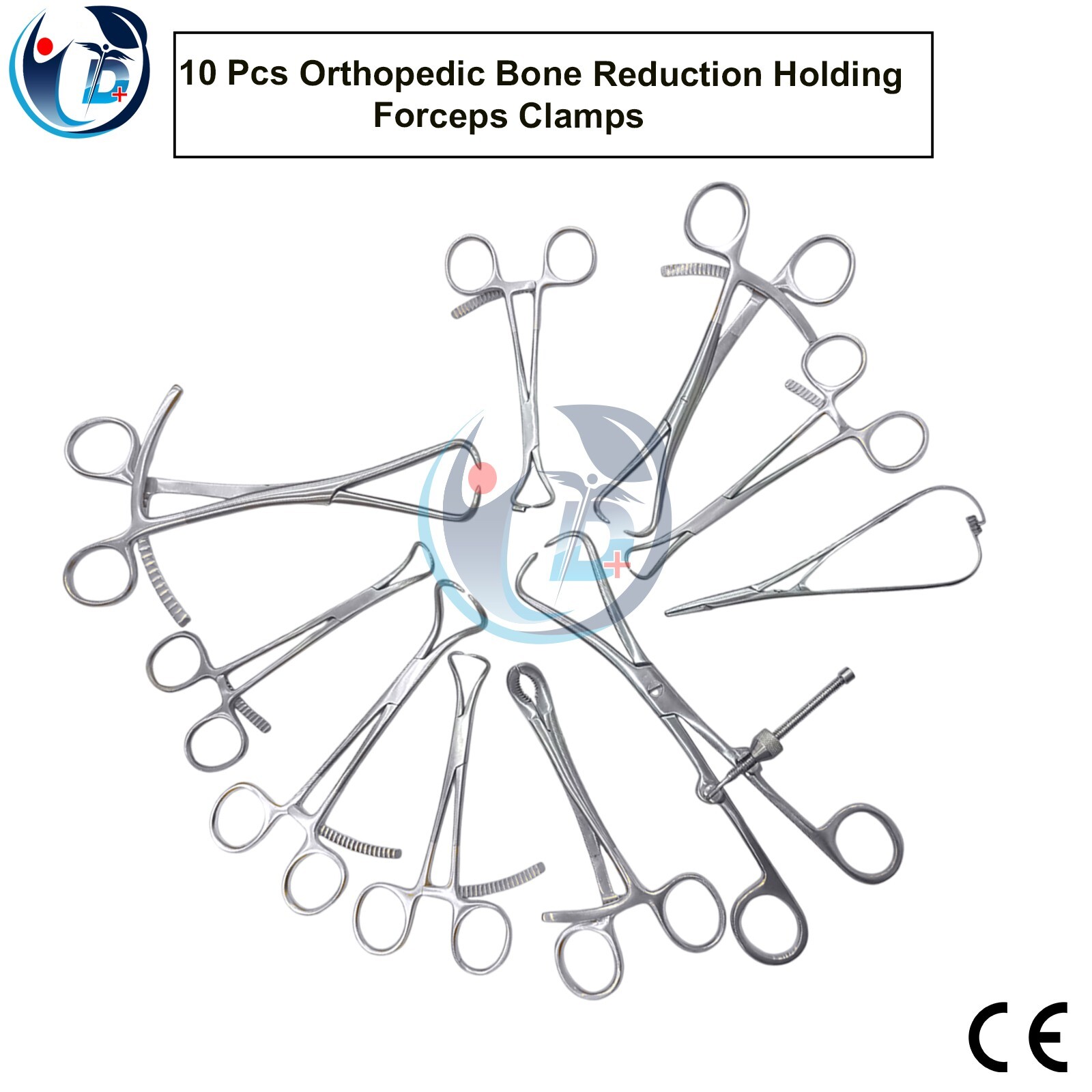 Set of 10 Pcs Orthopedic Bone Reduction Holding Forceps Clamps Surgical