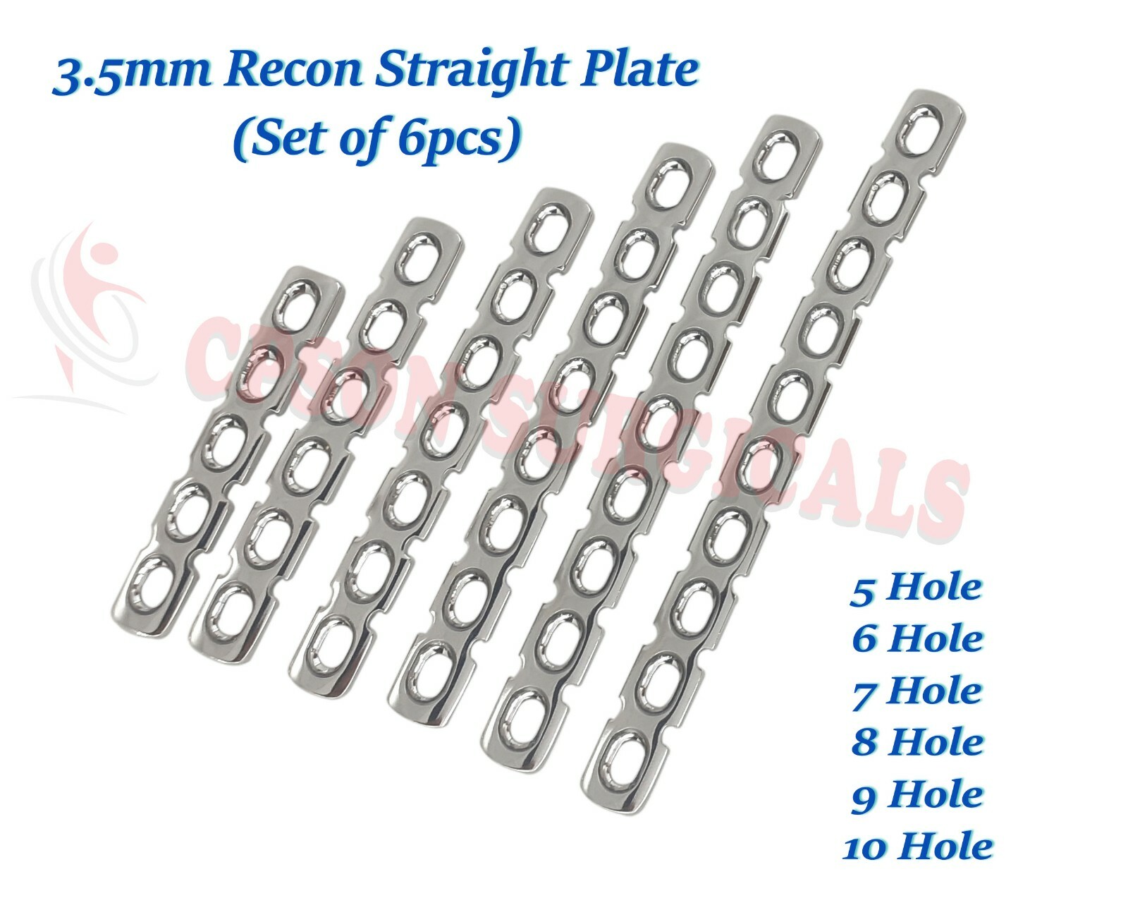 Veterinary 3.5mm Reconstruction Straight Plate – Set of 6pcs SS