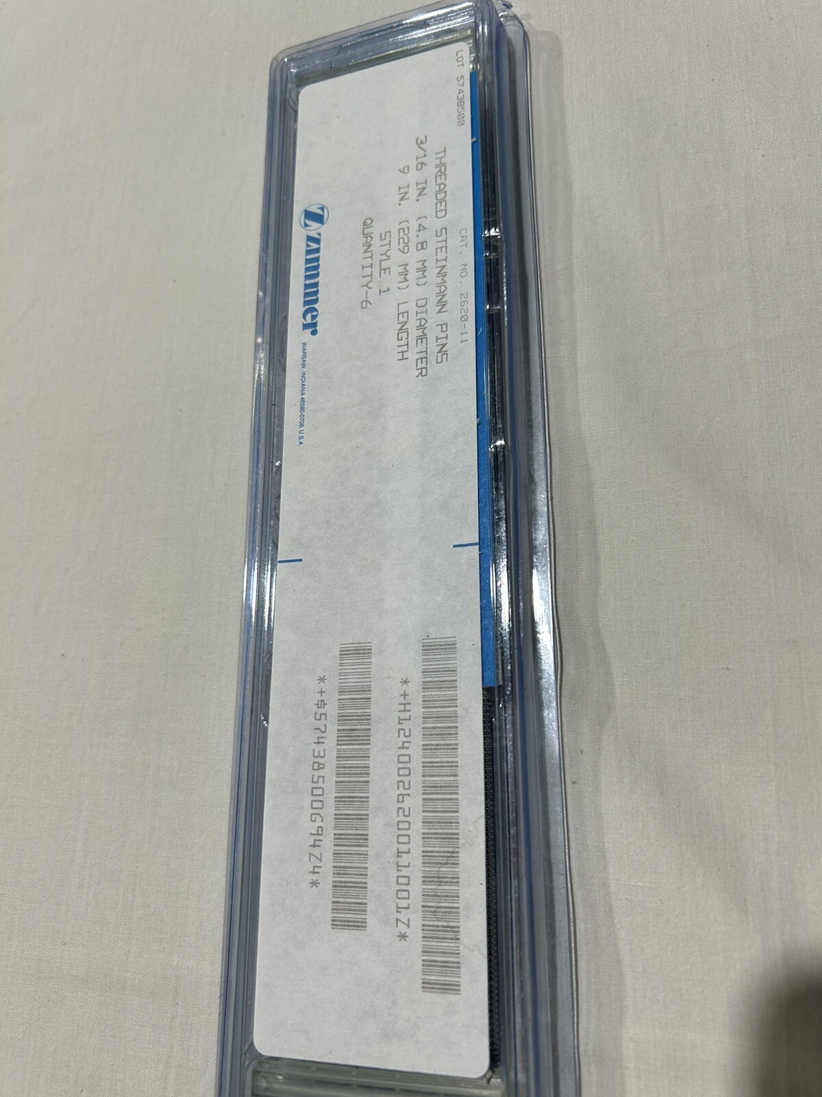 Zimmer Threaded Steinmann Pins 3/16 (4.8mm) 2620-11/ Box of 6 Pin.