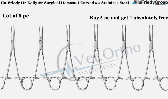 5X Hu-Friedy H2 Kelly #2 Surgical Hemostat Curved 5.5 Stainless Steel