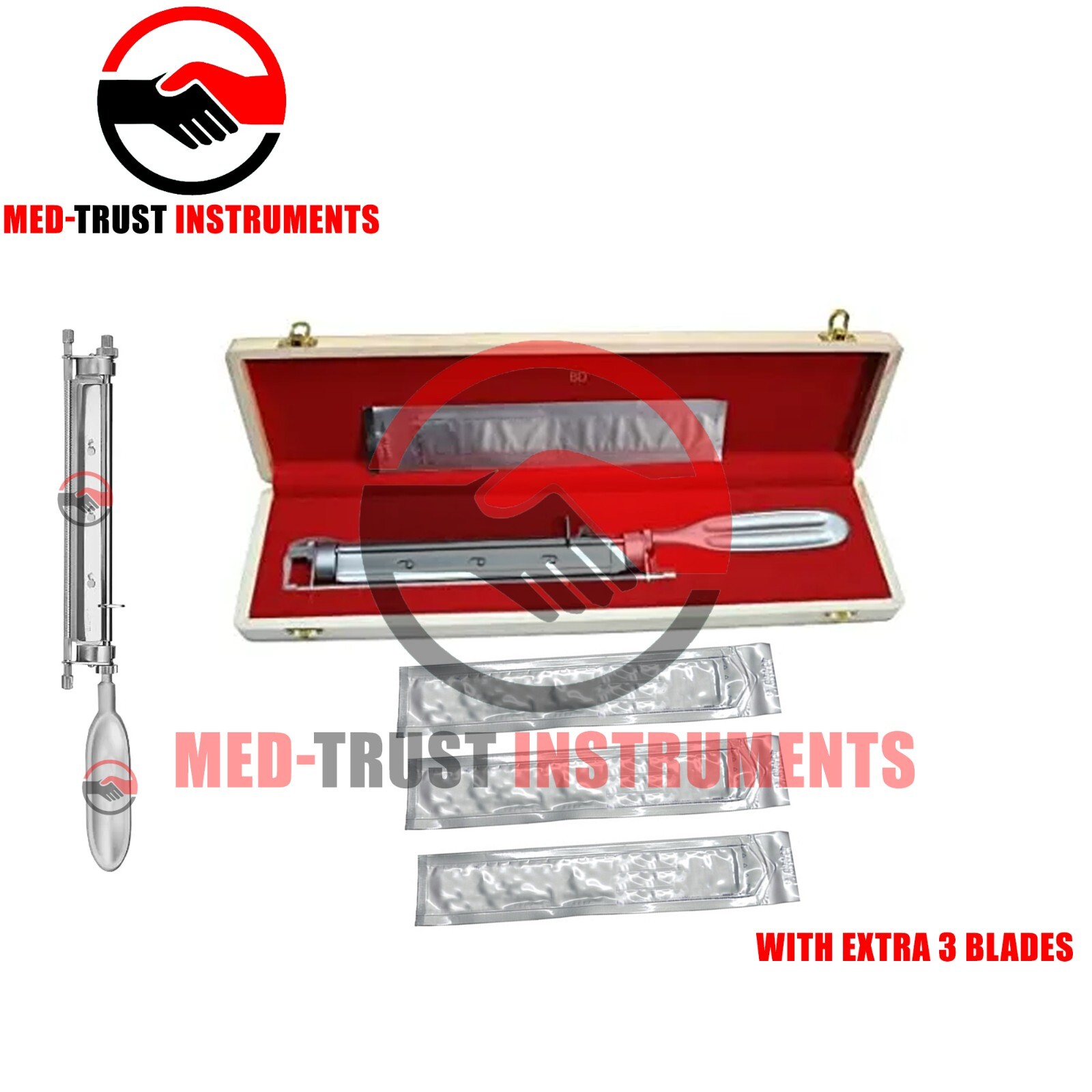 Silver Skin Graft Knife Handle Dermatome with 3 extra Blades Surgical Instrument