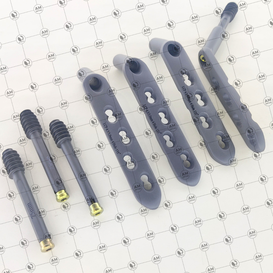 4.5/5.0mm DHS Safety Locking Plate 4 Holes & Leg Screws 85 to 100mm 8 Pcs Set Ti