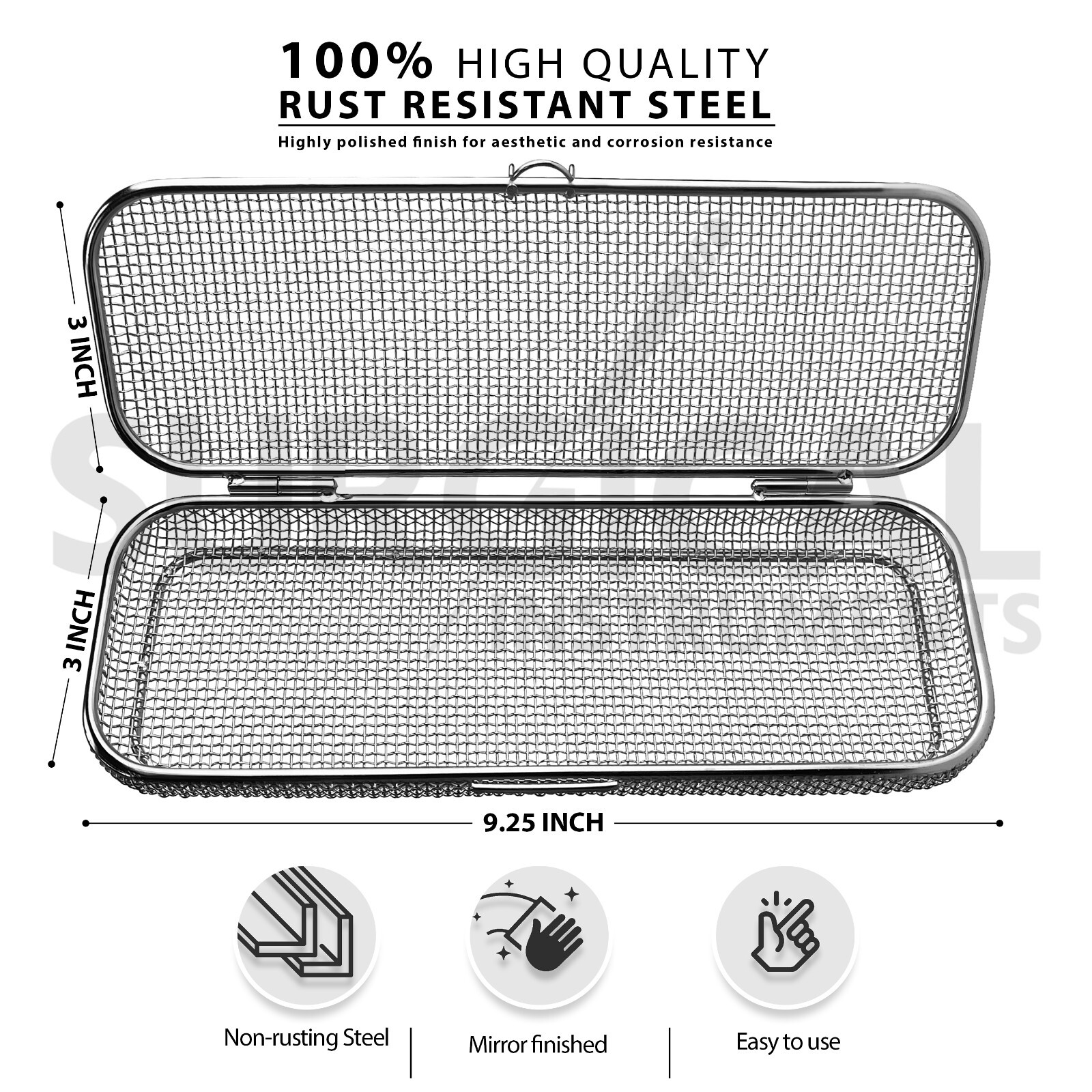Sterilization perforated Mesh Box Tray 9.25″ x 3″ Stainless Steel German Grade