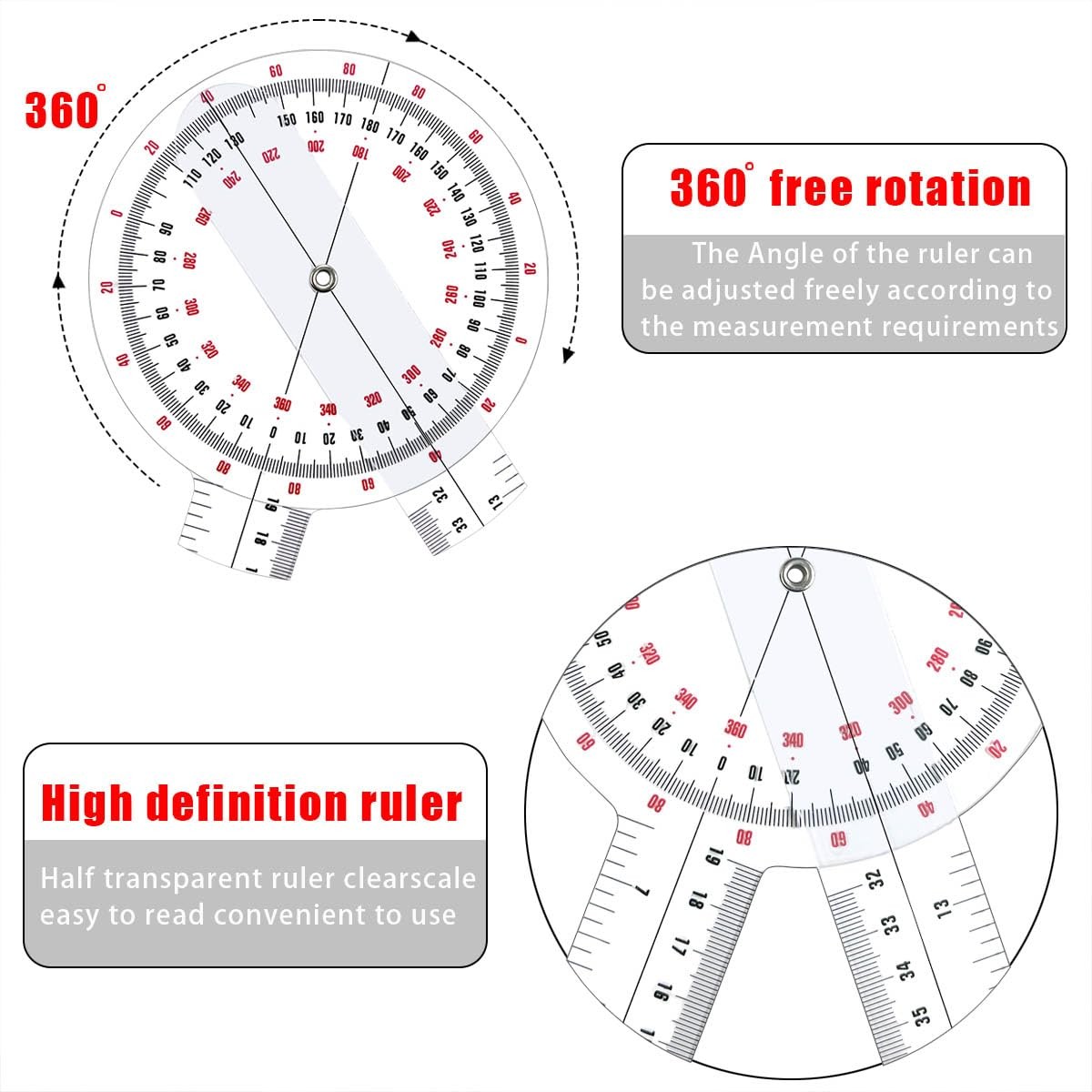 Goniometer Set 3 Pieces of 6/8/12 Inch, Transparent Orthopedic Angle Ruler…