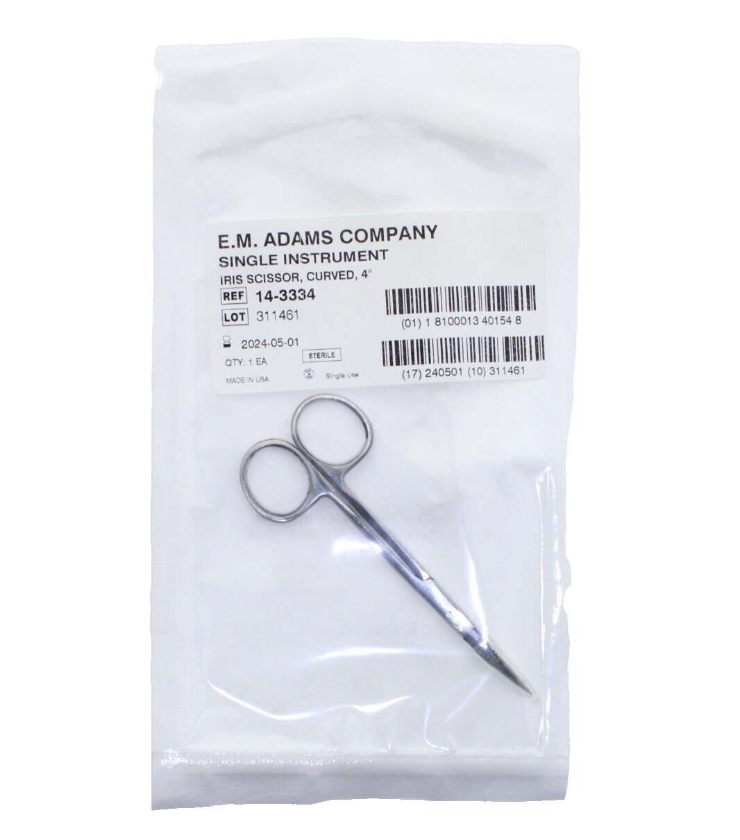 5-PACK / ADAMCO Iris Scissor Curved 4″ Sharp – REF: 14-3334 – SEALED / STERILE