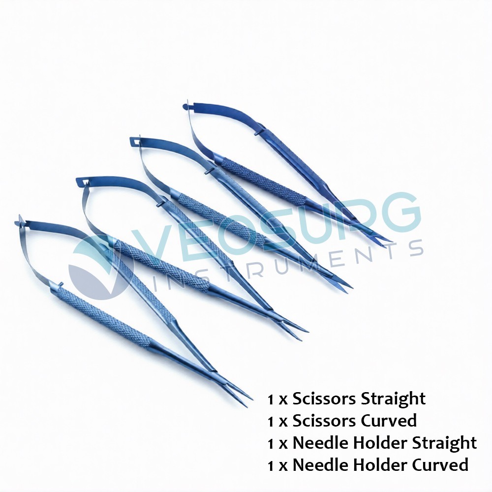 Titanium Blue Coated Microsurgery Ophthalmic Instrument 7pcs Set With Tray