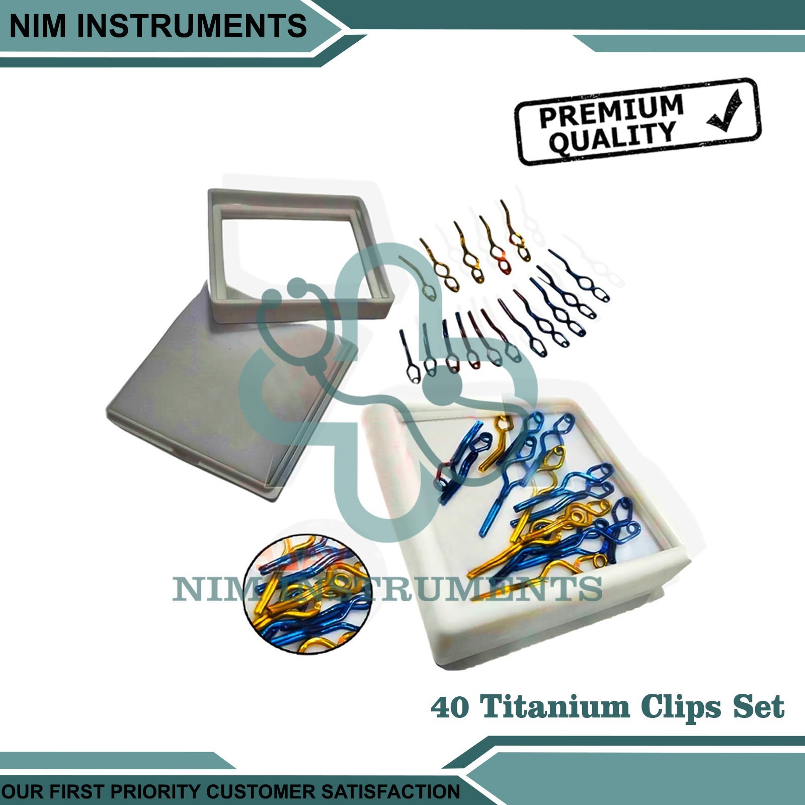Aneurysm Titanium Clips Set | 40 Clips + Aneurysm Clip Applicator Instruments
