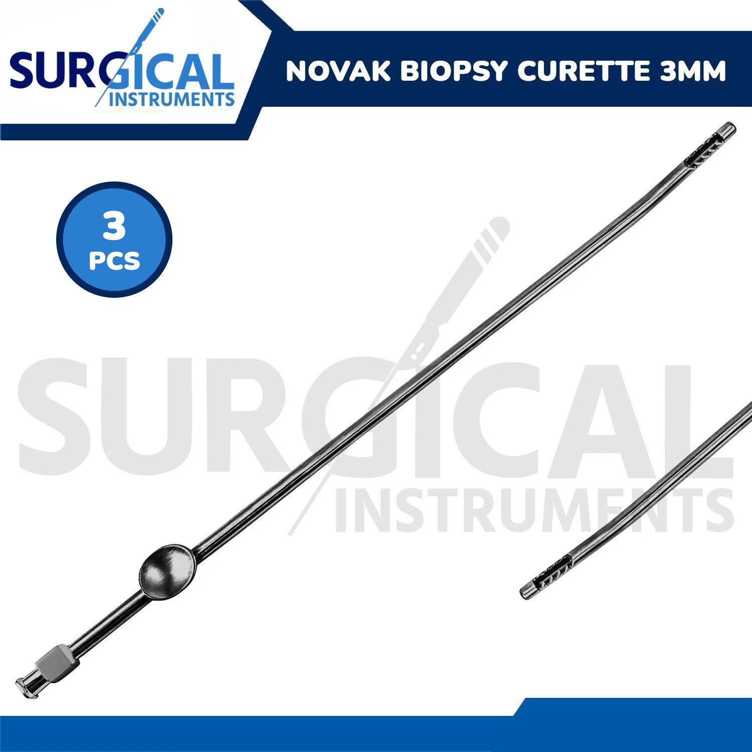 3 Pcs Novak Biopsy Curette 3 mm Gynecology Surgical Instruments German Grade