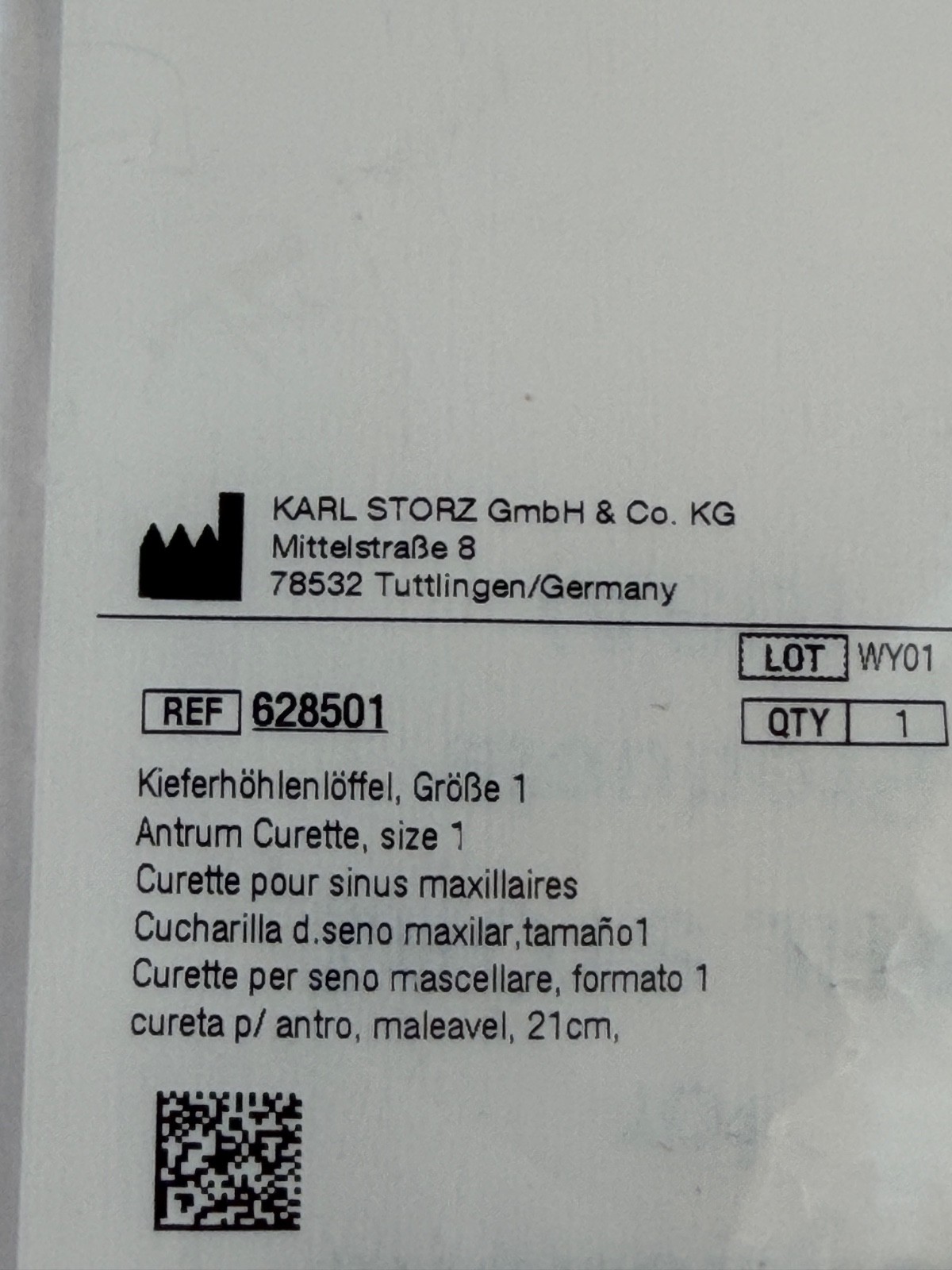Karl Storz 628501 Halle Malleable Antrum Curette Size 1 21cm ENT
