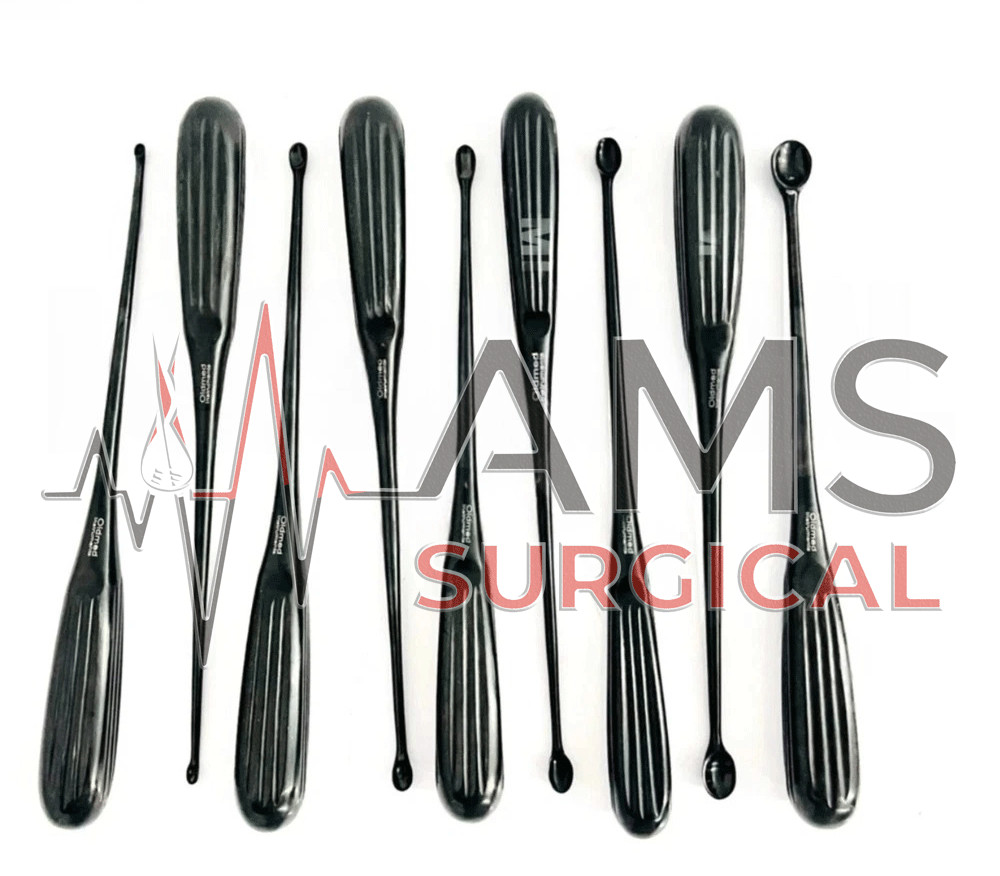 Cervical Bone Curette Set Of 8Pcs Orthopedic Surgical Curettes Instruments Black
