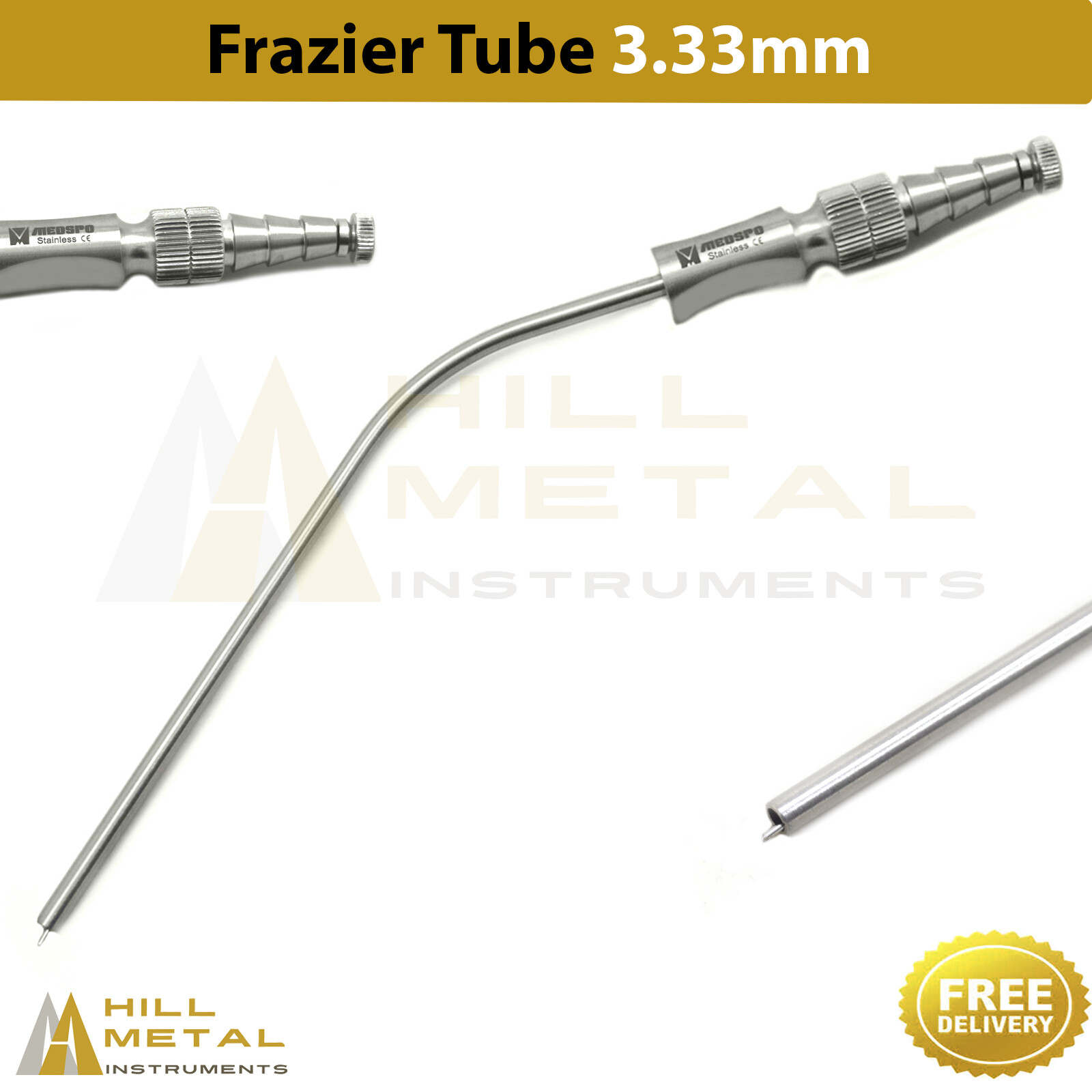 Surgical Frazier Suction Tube 3.33mm Diagnostic Instruments Aspirator Tube ENT