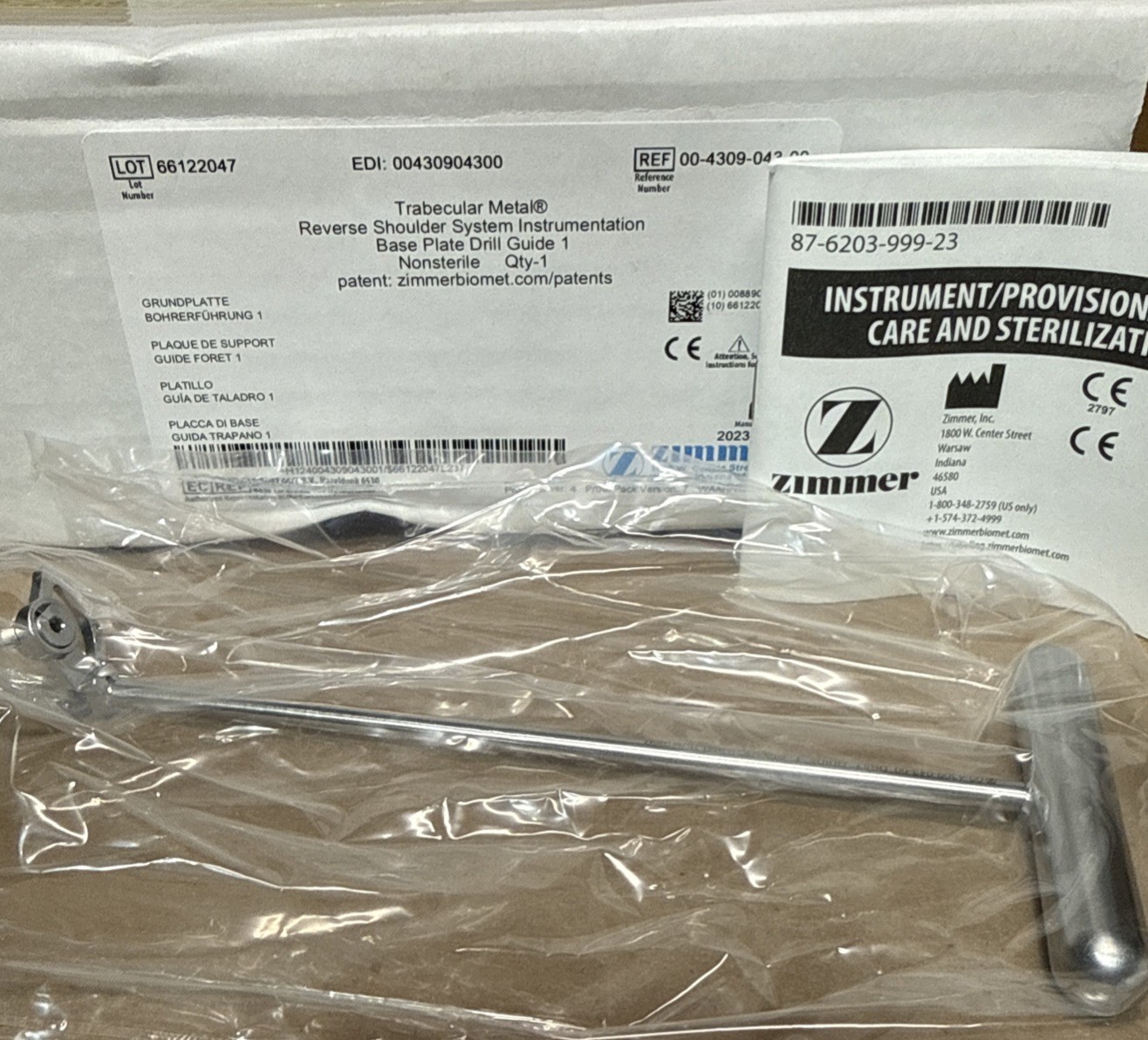 Zimmer 00-4309-043-00 Orthopedic Trabecular Metal Reverse Base Plate Drill Guide
