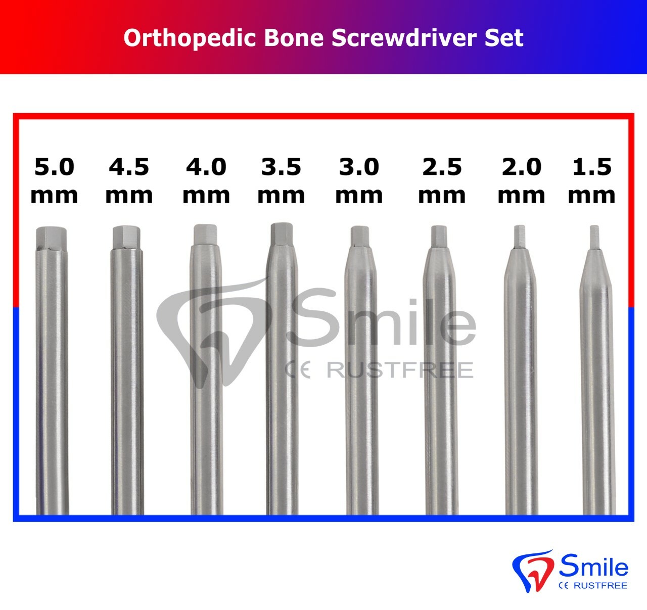A Set Of 8 PCS Bone Screwdriver HEX Head Veterinary Orthopedics Instruments