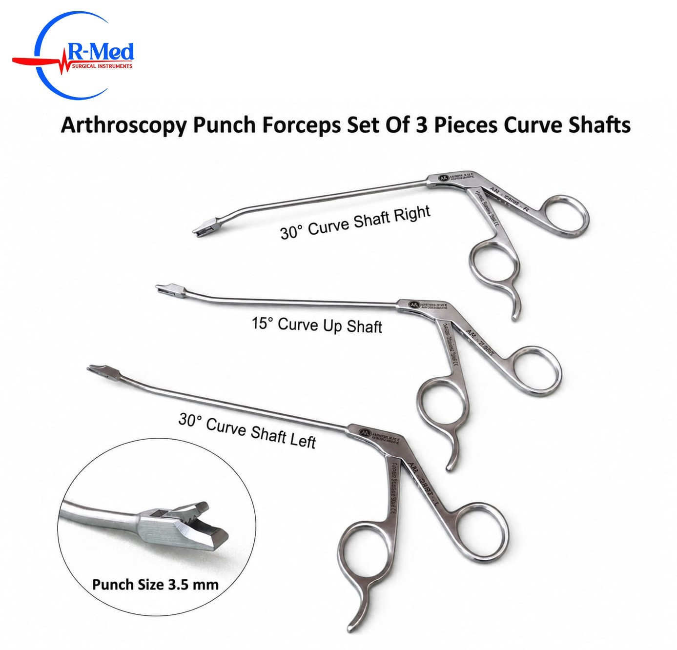 Arthroscopy Forceps set Of 3 Pieces Curve Shafts, Orthopedic Surgical Instrument