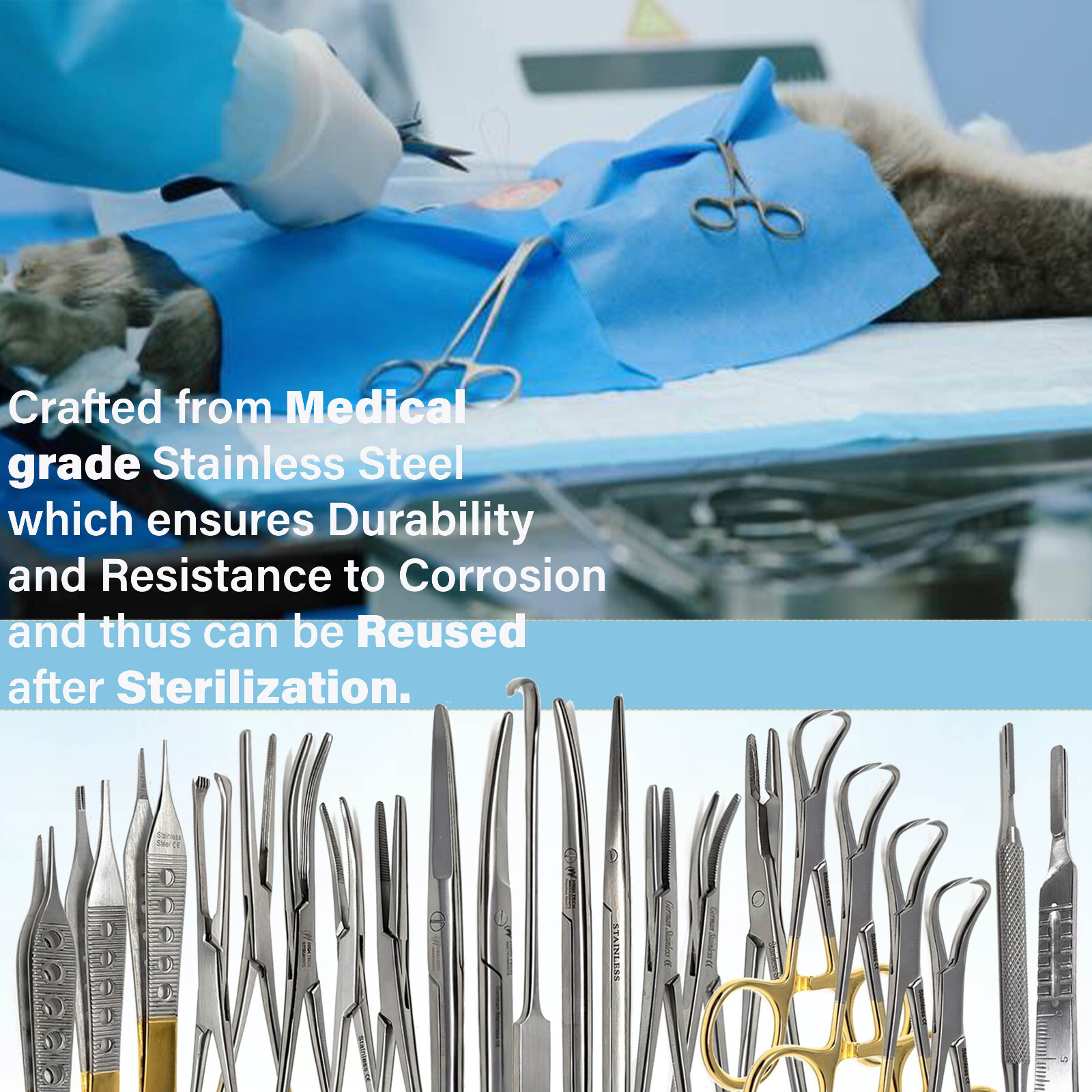NEW 82 PCS CANINE+FELINE SPAY PACK VETERINARY SURGICAL INSTRUMENTS STAINLESS CE