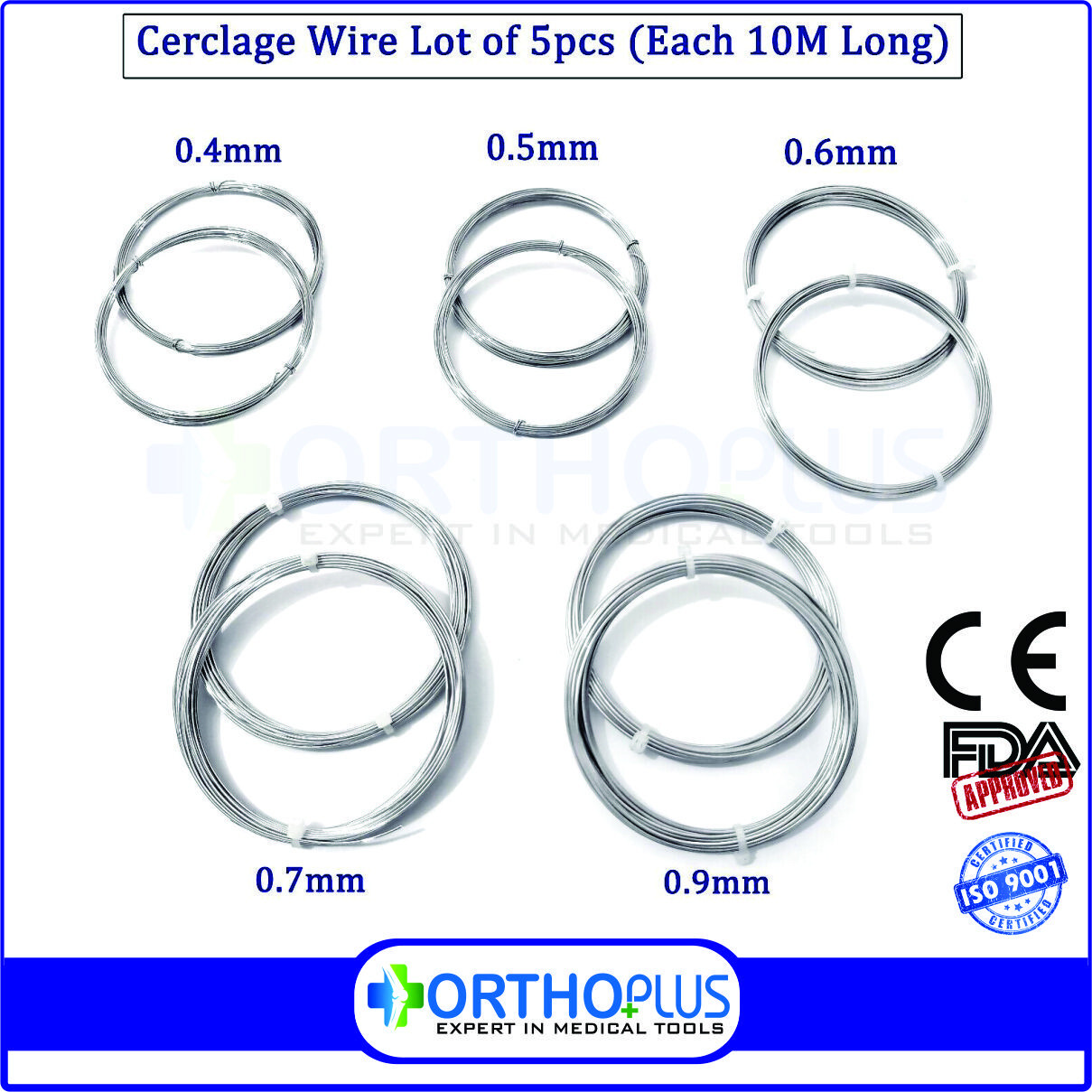 Cerclage Wire Lot of 5pcs (Each 10M Long) Surgical Instruments Veterinary NEW
