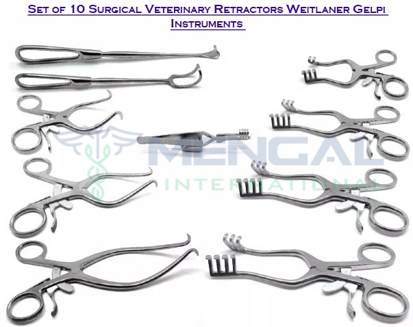 Set of 10 Premium Retractors Weitlaner Gelpi Veterinary Surgical Instruments