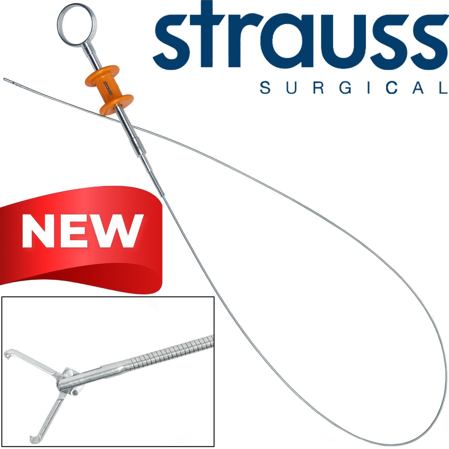 Strauss STS-URS-GRA-50-70RF Flexible Grasping Forceps 1×2 Rat teeth 70cm 27.5″