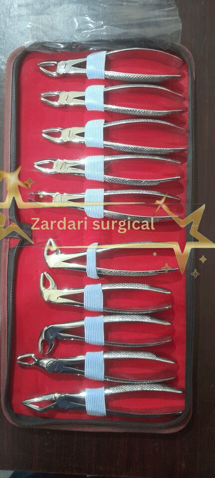 Stainless steel Grade Type of tooth Extraction forcep Kit of 10 Pieces German