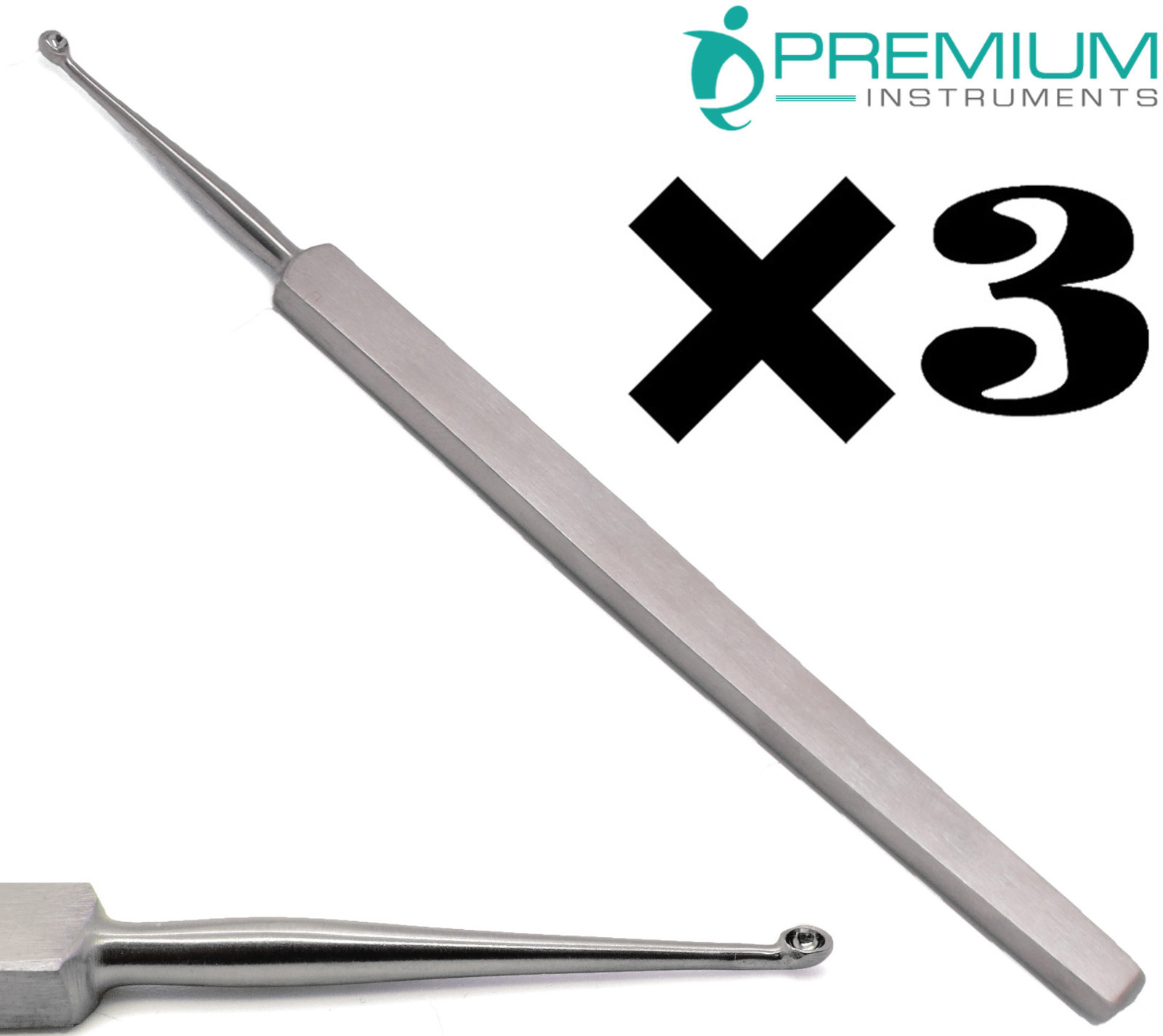 3× Meyhoefer Chalazion Ear Curettes # 2 Cupped End 2mm Surgical ENT Instruments