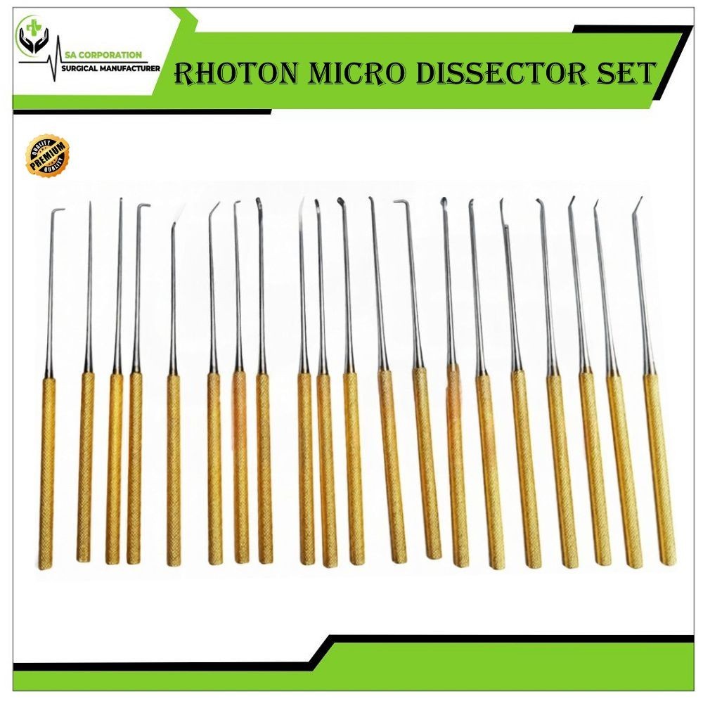 Rhoton Micro Dissector Set 20 Pieces with Gold Neurosurgery Surgical Instruments