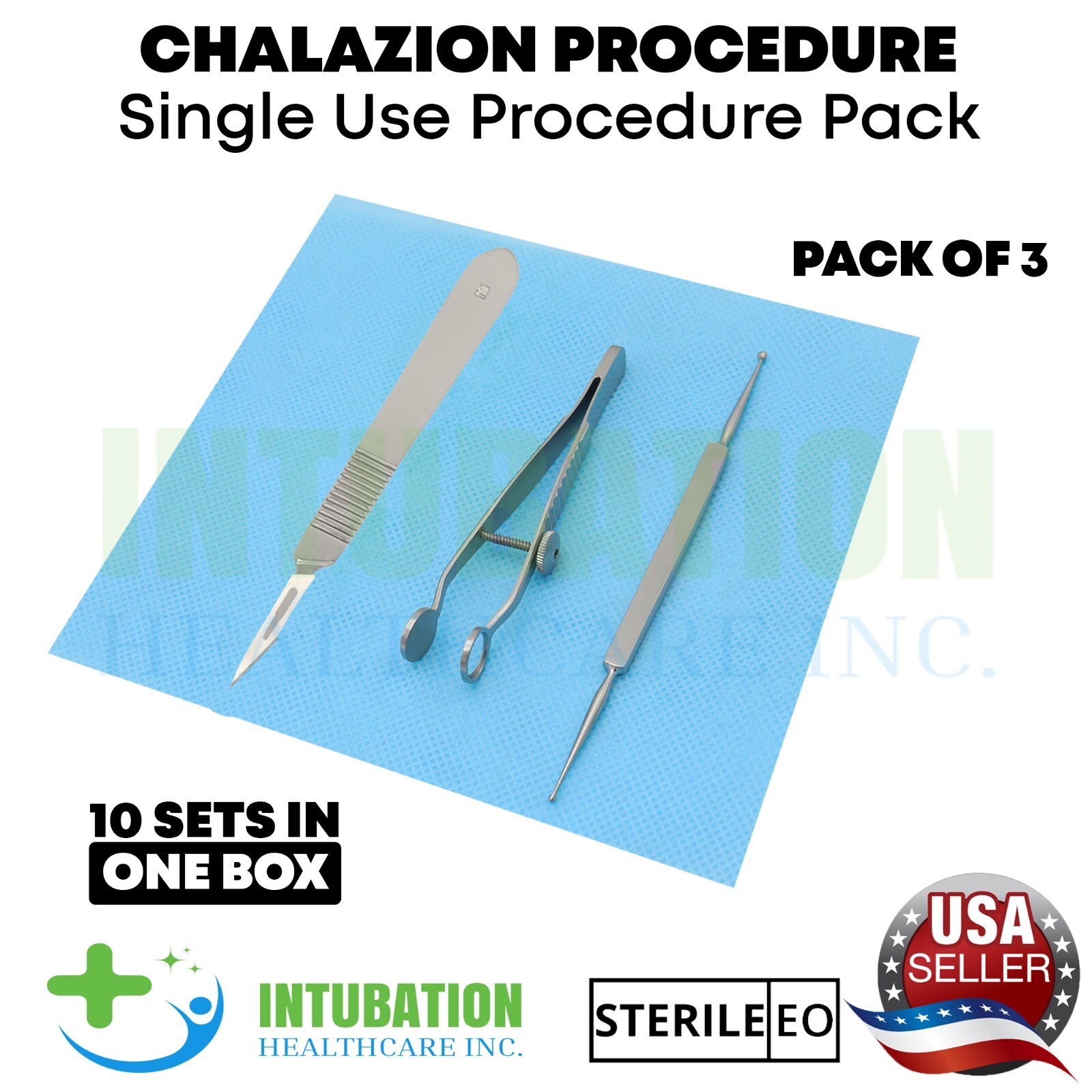 10 Set Chalazion Forceps Curette Double End Scalpel Handle No.3 Single Use 3 Pcs