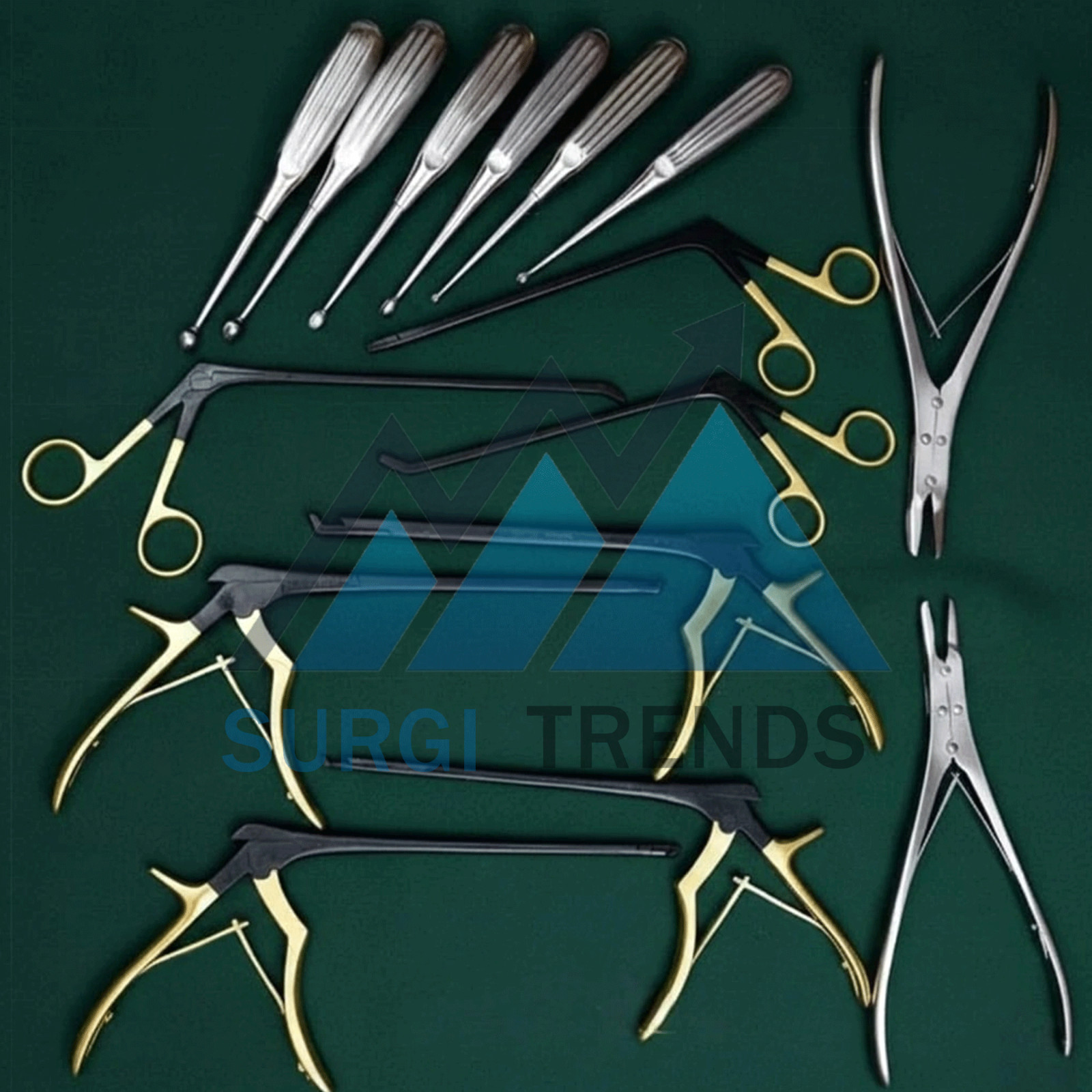 Kerrison Rongeurs Bone Curette Set Of 15 Pcs Surgical Orthopedic Instruments