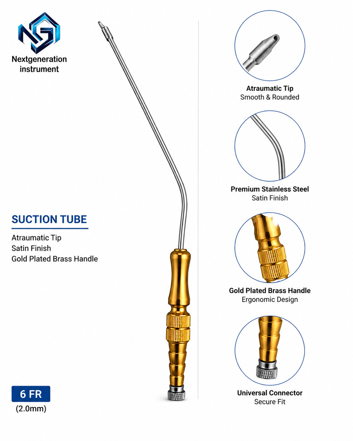Frazier Suction Tube Set 5Pc 6-14FR Atraumatic Tip Surgical Stainless Instrument