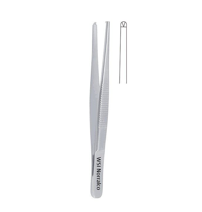 Set of 6 Tissue Forceps, 9″, Straight Tips, 1 x 2 Teeth, Premium